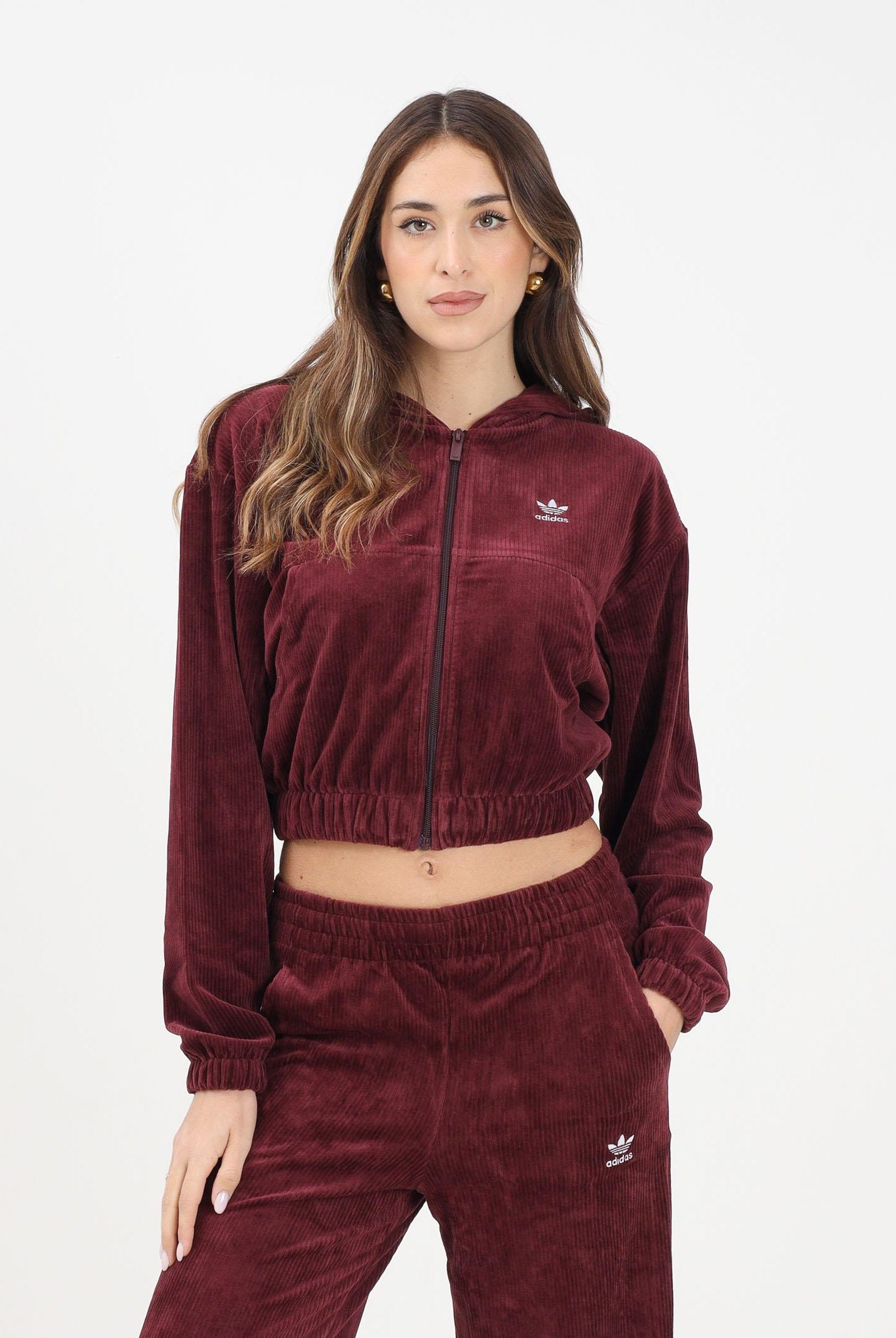 ADIDAS ORIGINALS Felpa con zip Essentials Chenile bordeaux da donna KE1119 . ADIDAS ORIGINALS