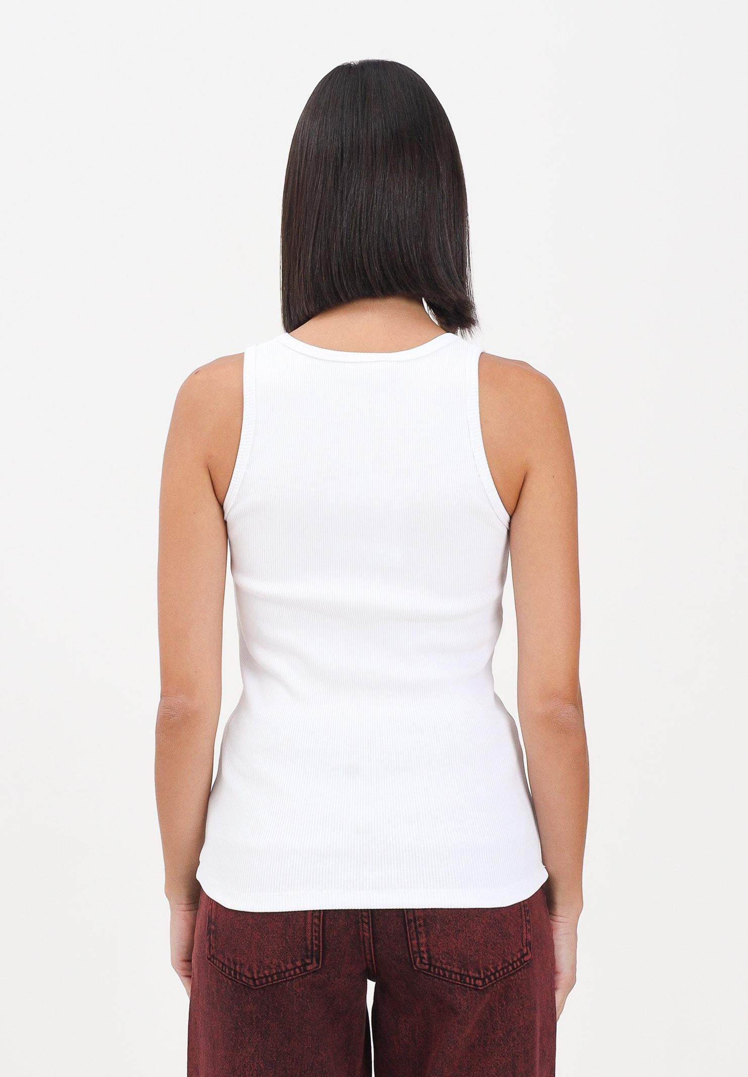 GCDS Canotta bianca da donna in cotone a costine con logo B2EW2801JA2 10 GCDS