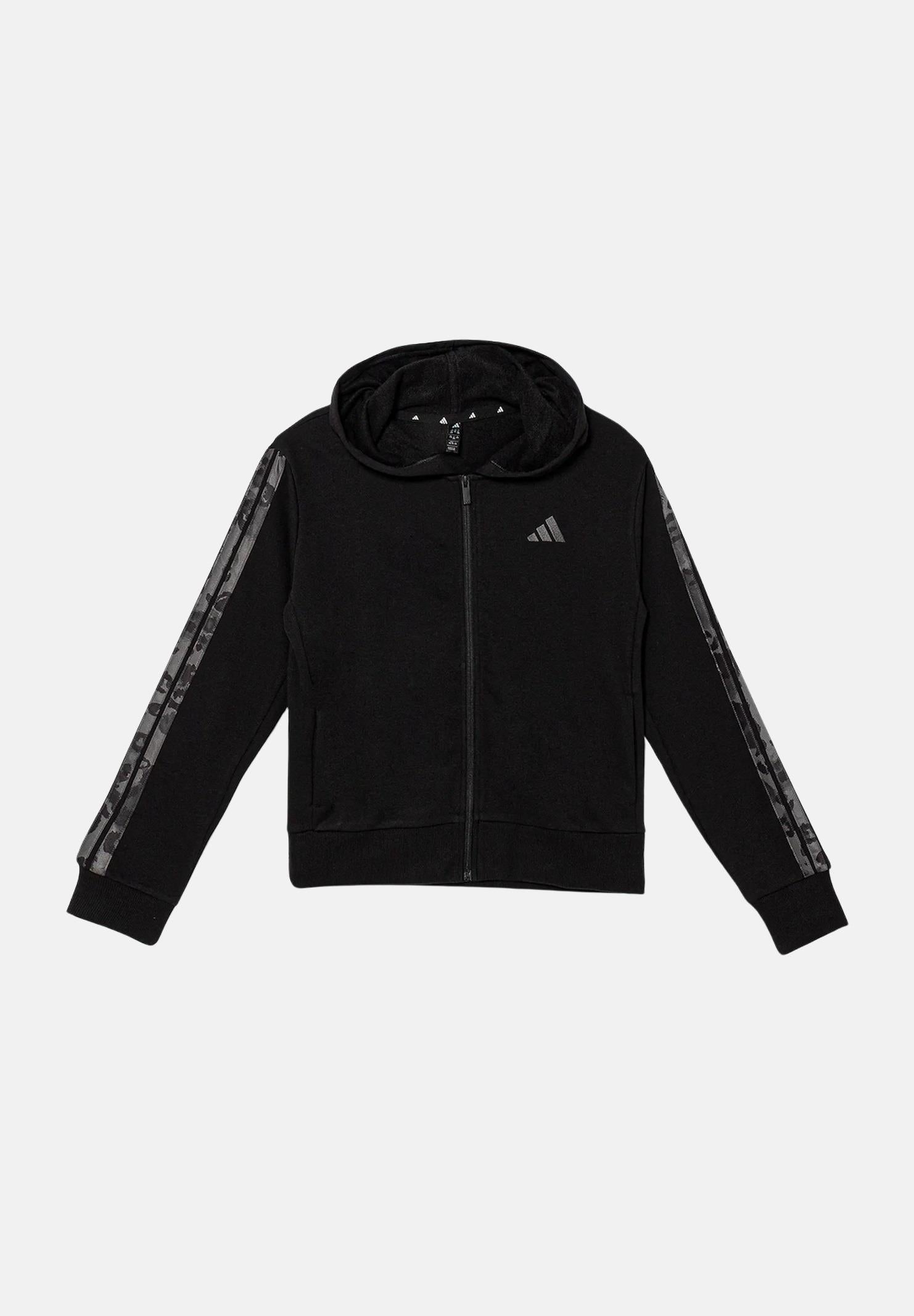 ADIDAS ORIGINALS Felpa con zip 3 Stripes Animal French Terry nera da bambina KC5418 ADIDAS ORIGINALS