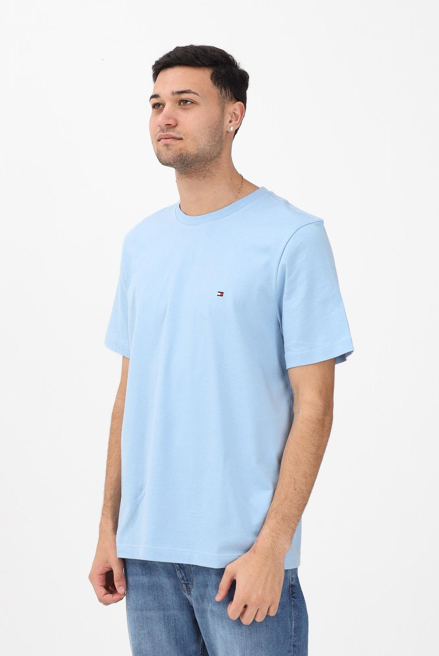 TOMMY HILFIGER T-shirt a manica corta celeste da uomo con logo MW0MW39995 C1Y TOMMY HILFIGER