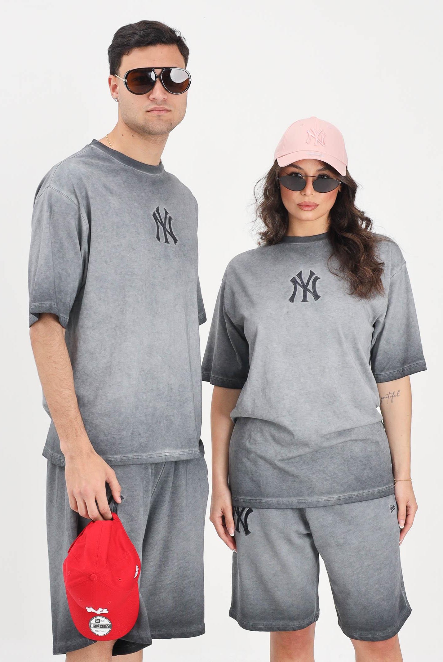 NEW ERA T-shirt a manica corta New York Yankees MLB Washed Logo grigia per uomo e donna 60856162 . NEW ERA