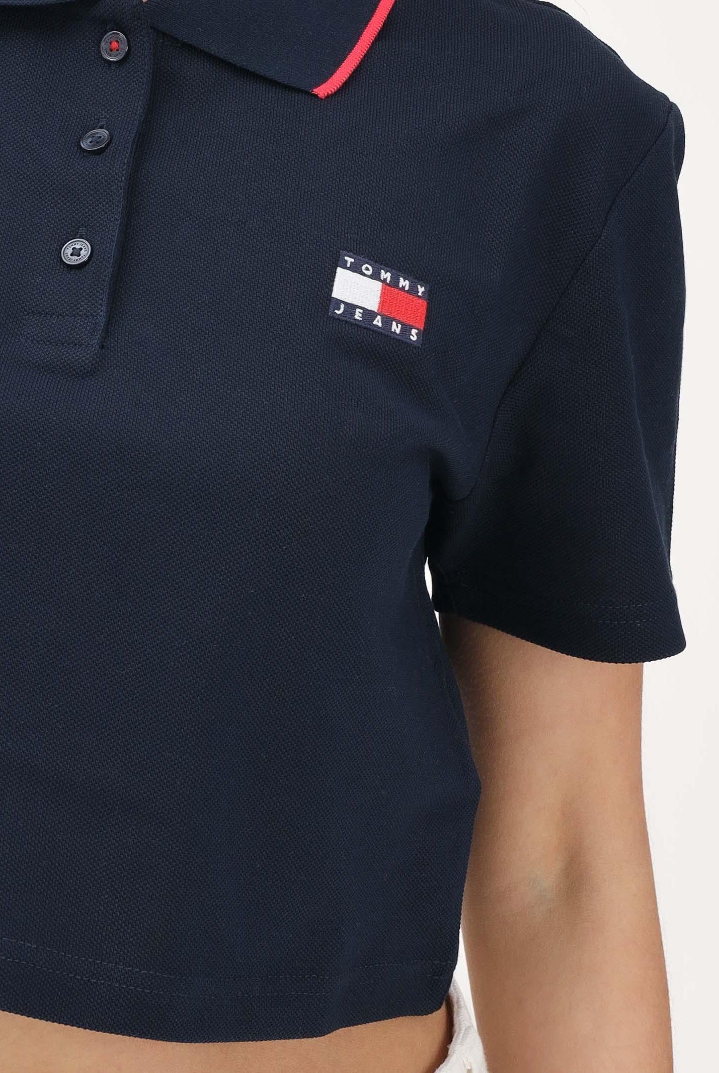 TOMMY JEANS Polo a manica corta blu da donna dal taglio cropped DW0DW21363 0GZ TOMMY JEANS