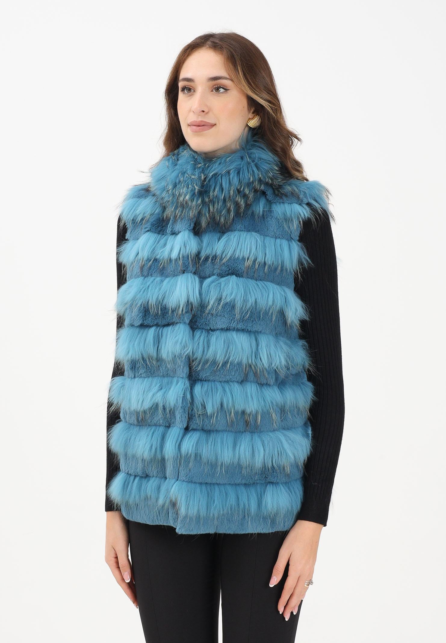 MEHRAN Pelliccia smanicata azzurro petrolio da donna 25160BLU BLU MEHRAN