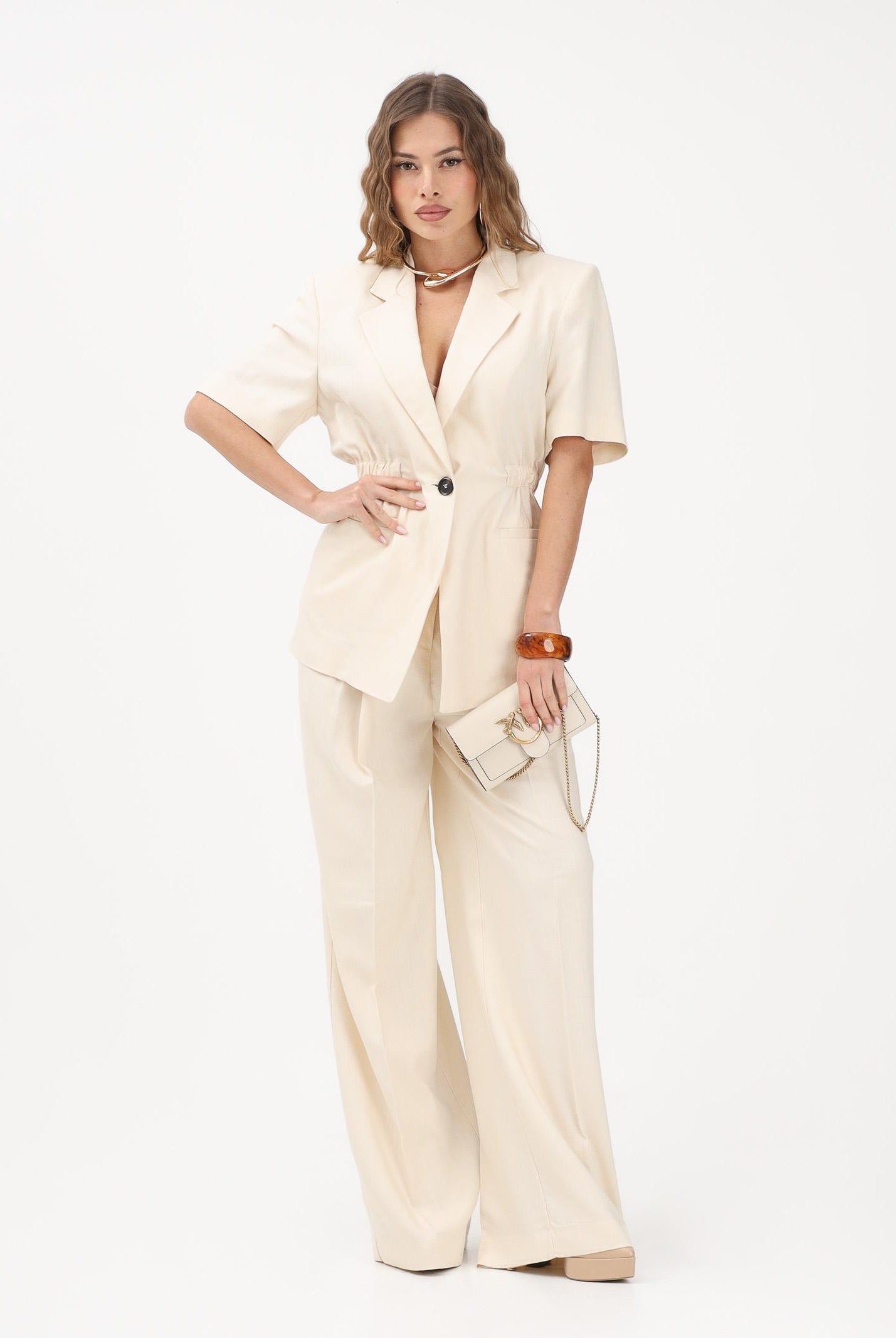 PINKO Giacca a manica corta panna da donna con vita elasticizzata<BR/> 106912A2W6 C00 PINKO