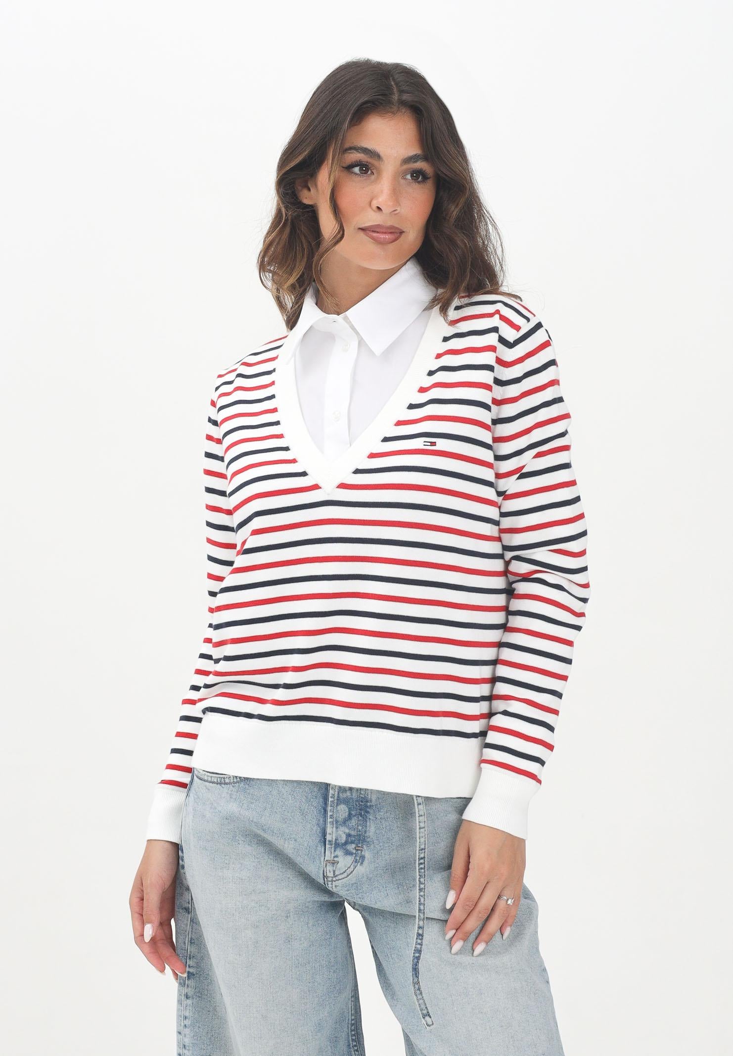 TOMMY JEANS Maglioncino bianco da donna con motivo a righe DW0DW198880FG TOMMY JEANS