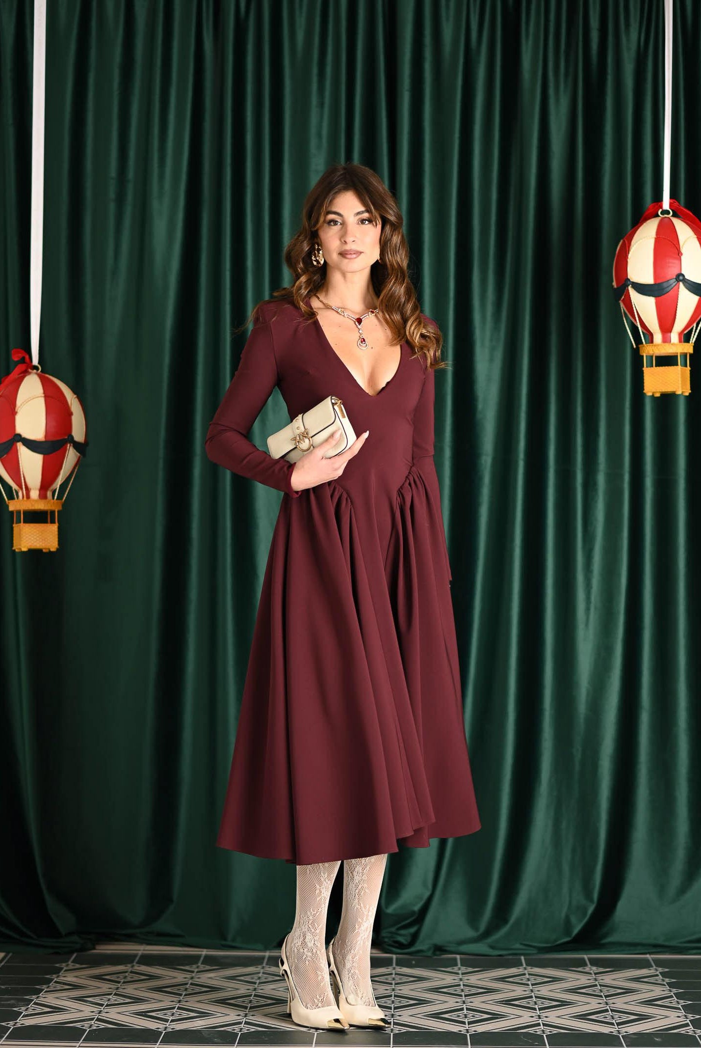SANTAS Abito midi DOUCEUR bordeaux da donna PV2603 VI SANTAS