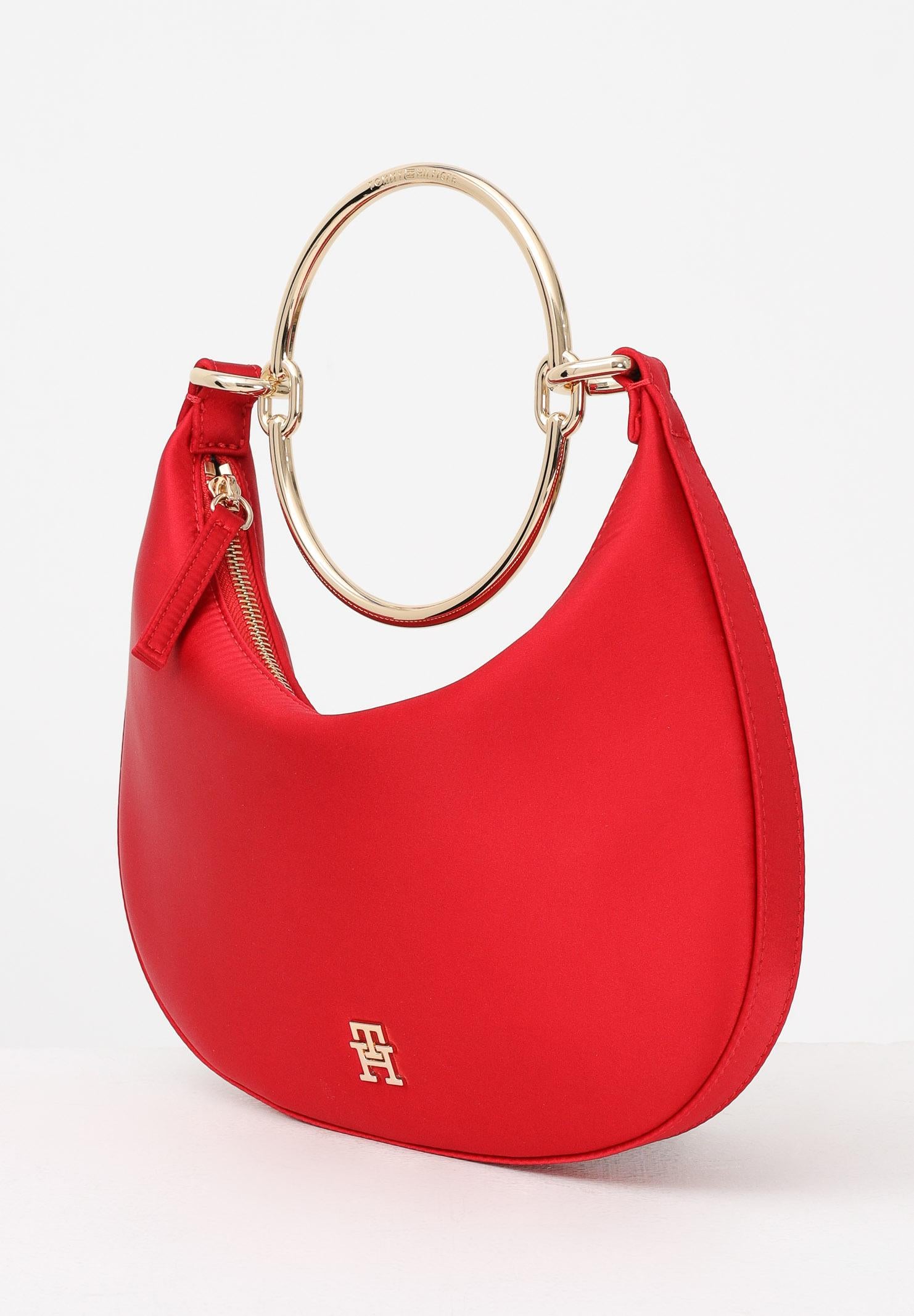 TOMMY HILFIGER Borsa hobo in raso rosso da donna AW0AW18236 XLG TOMMY HILFIGER