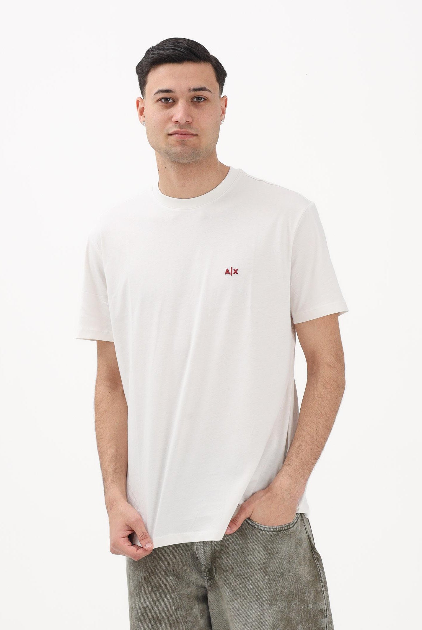 ARMANI EXCHANGE T-shirt a manica corta crema da uomo con ricamo A|X XM001568AF10358 U1074 ARMANI EXCHANGE