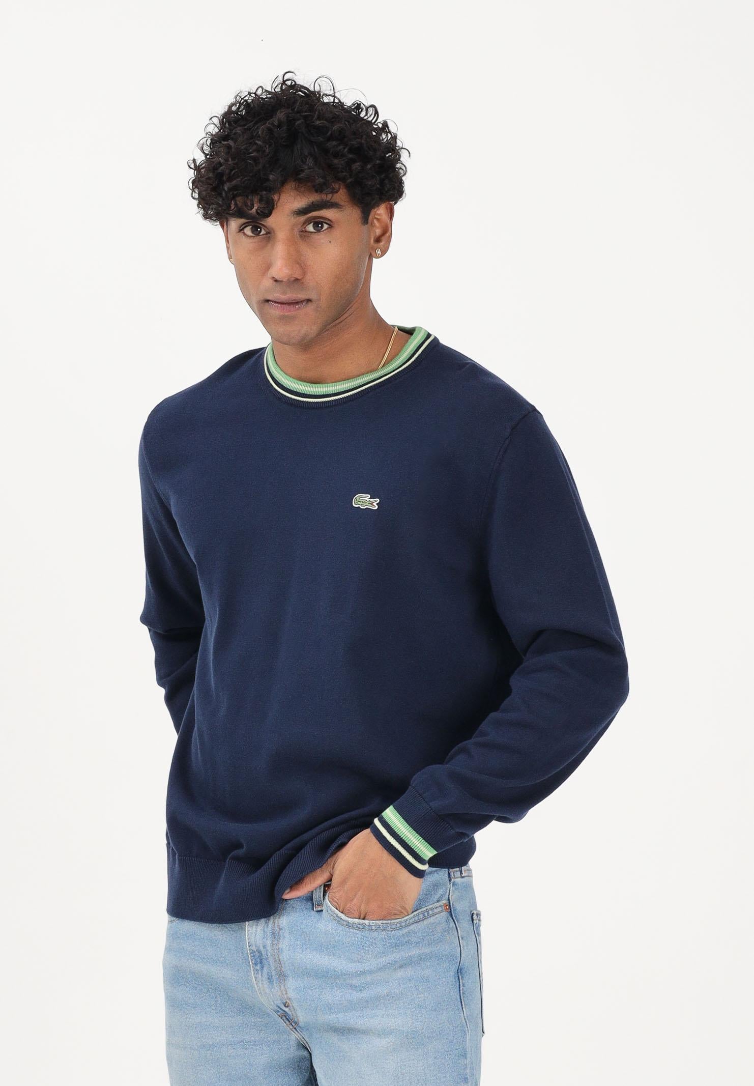 LACOSTE Maglioncino girocollo blu da uomo in jersey di cotone a righe AH5158 20I LACOSTE