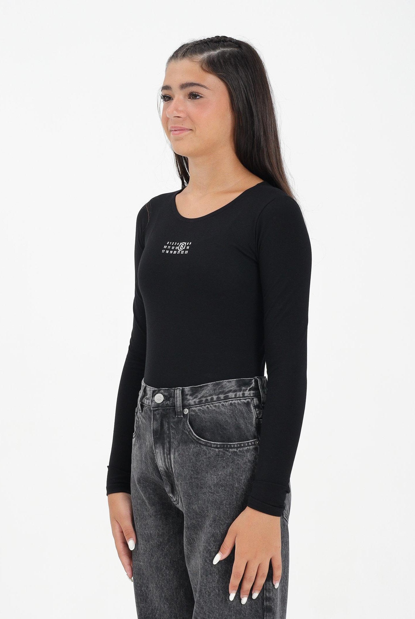 MAISON MARGIELA Body a maniche lunghe nero per donna e ragazze con logo M60911MM06L M6900 MAISON MARGIELA