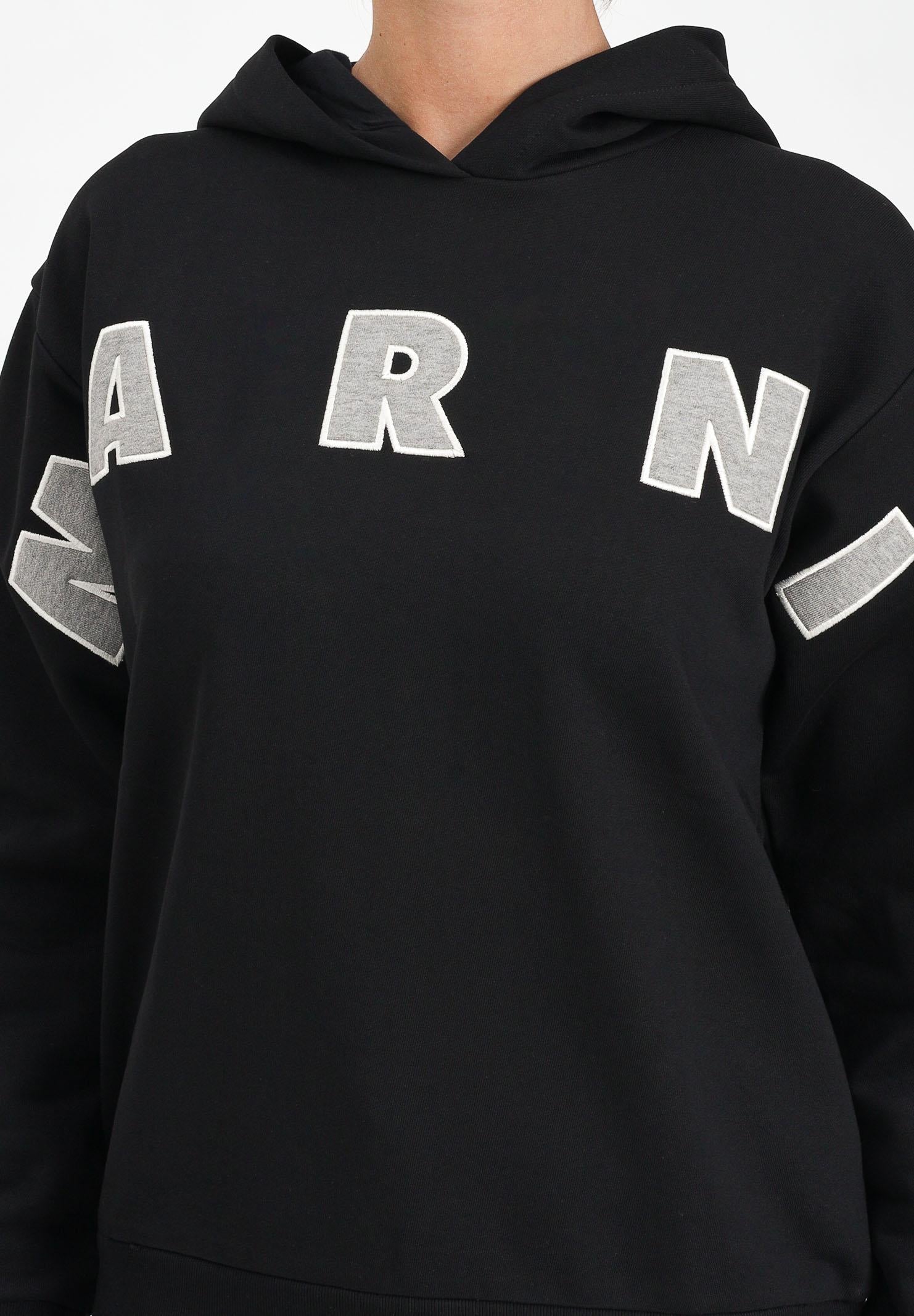 MARNI Felpa con cappuccio nera per donna, ragazzi e bambini rifinita da logo Patch Marni ricamato M01266M00V0 0M90D MARNI