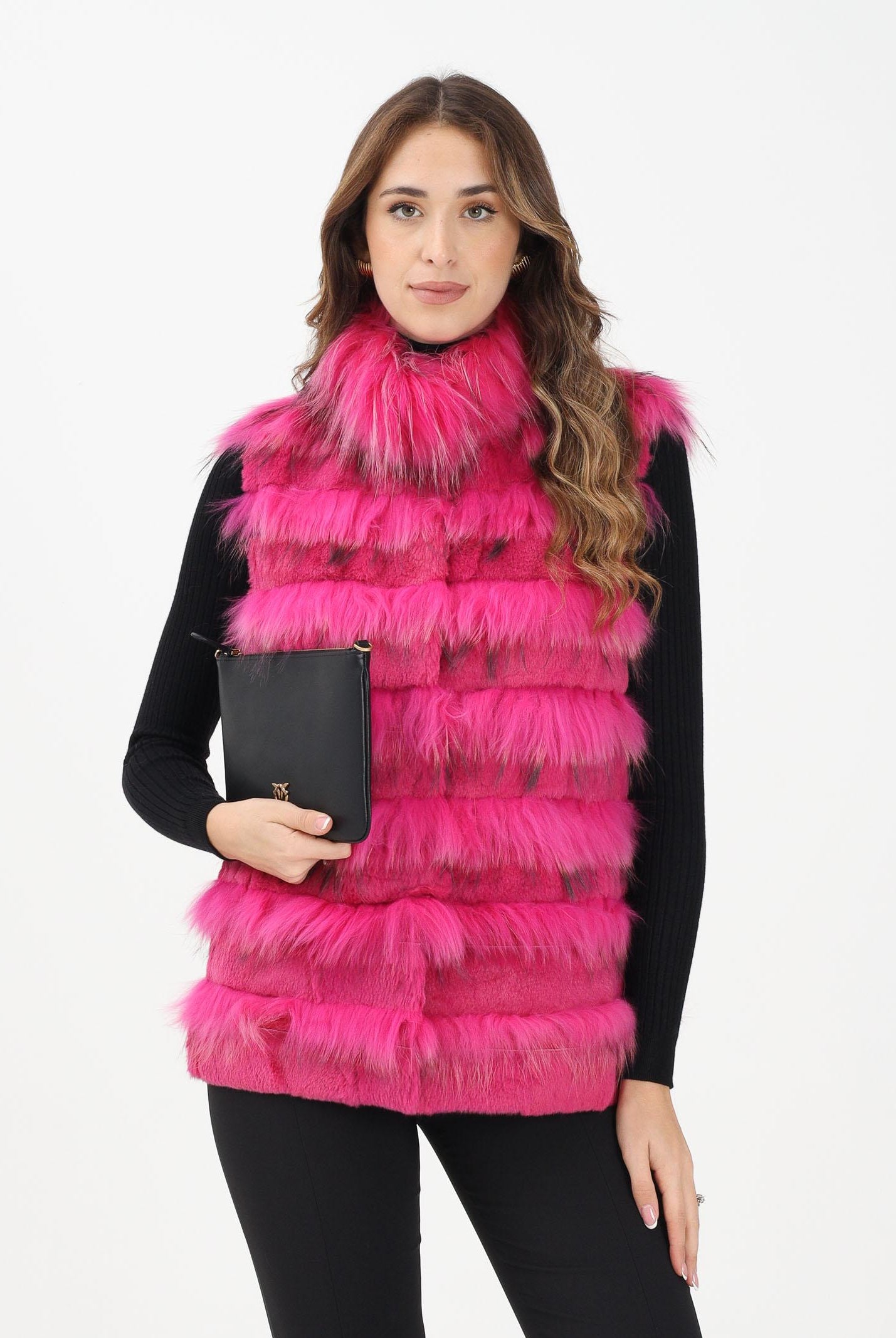 MEHRAN Pelliccia smanicata fucsia da donna 25160FUX FUX MEHRAN