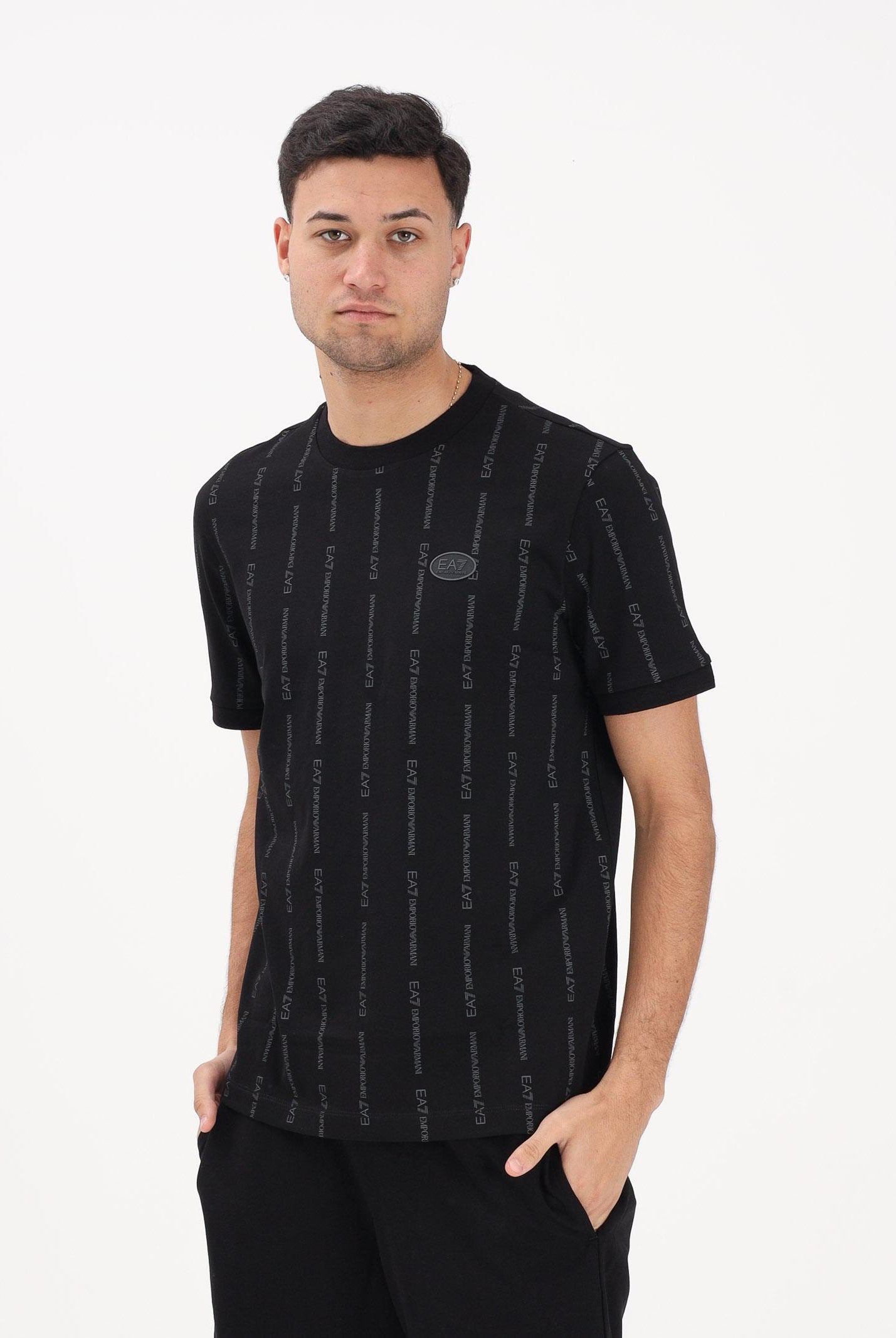 EA7 T-shirt a manica corta nera da uomo con logo all-over 7M001391AF12874 FC039 EA7