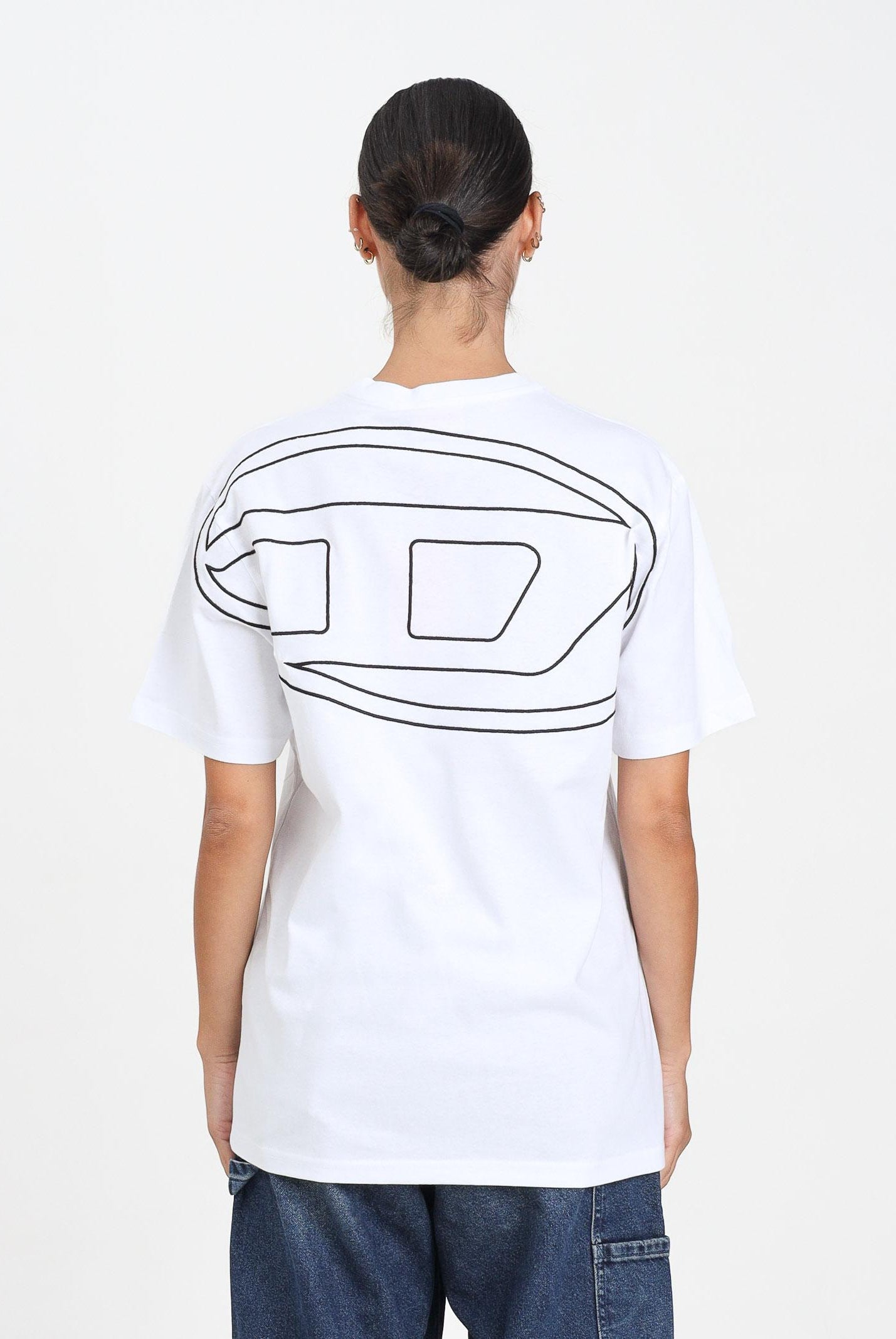DIESEL T-shirt a manica corta bianca per donna, ragazzi e bambini con maxi logo Oval D J022760HGAM K100 DIESEL