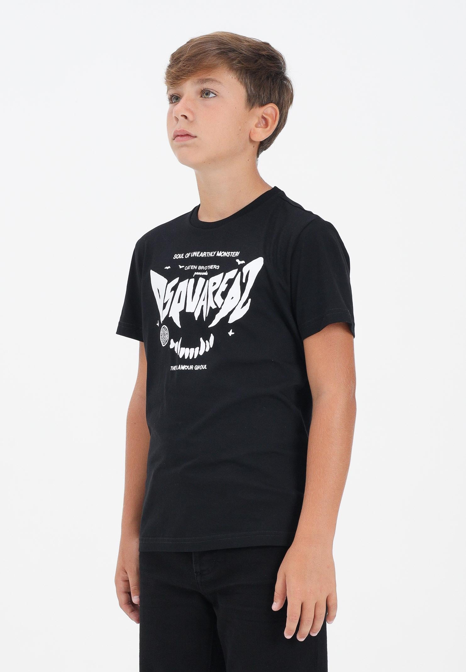 DSQUARED2 T-shirt a manica corta nera per donna, ragazzi e bambini con stampa horror DQ2981D004G DQ900 DSQUARED2