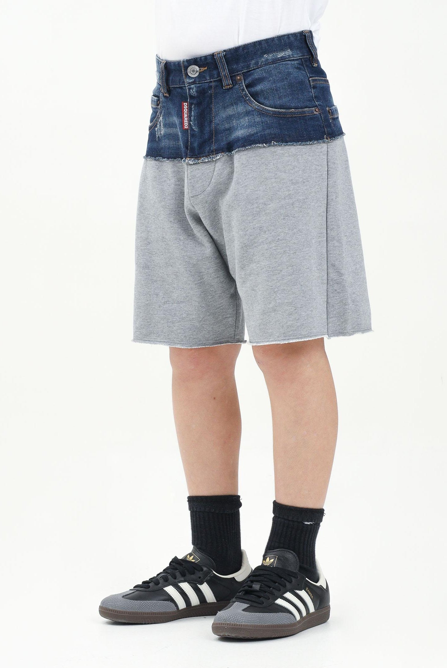 Bermuda in pile grigio e in denim per donna, ragazzi e bambini DQ2769D0ACI DQ937 DSQUARED2