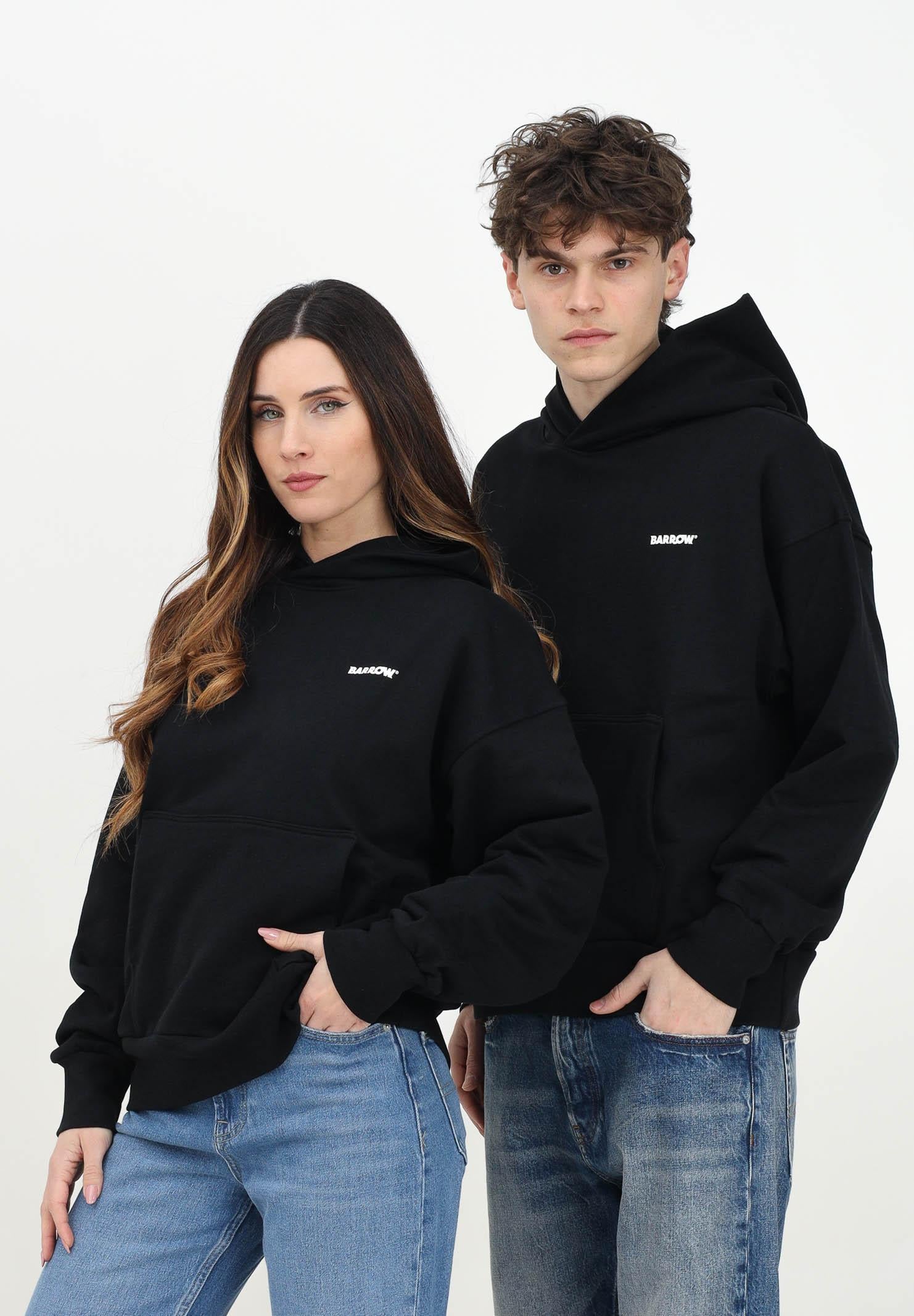 BARROW Felpa con cappuccio nera per uomo e donna rifinita da logo e smile S5BWUAHS083 110 BARROW