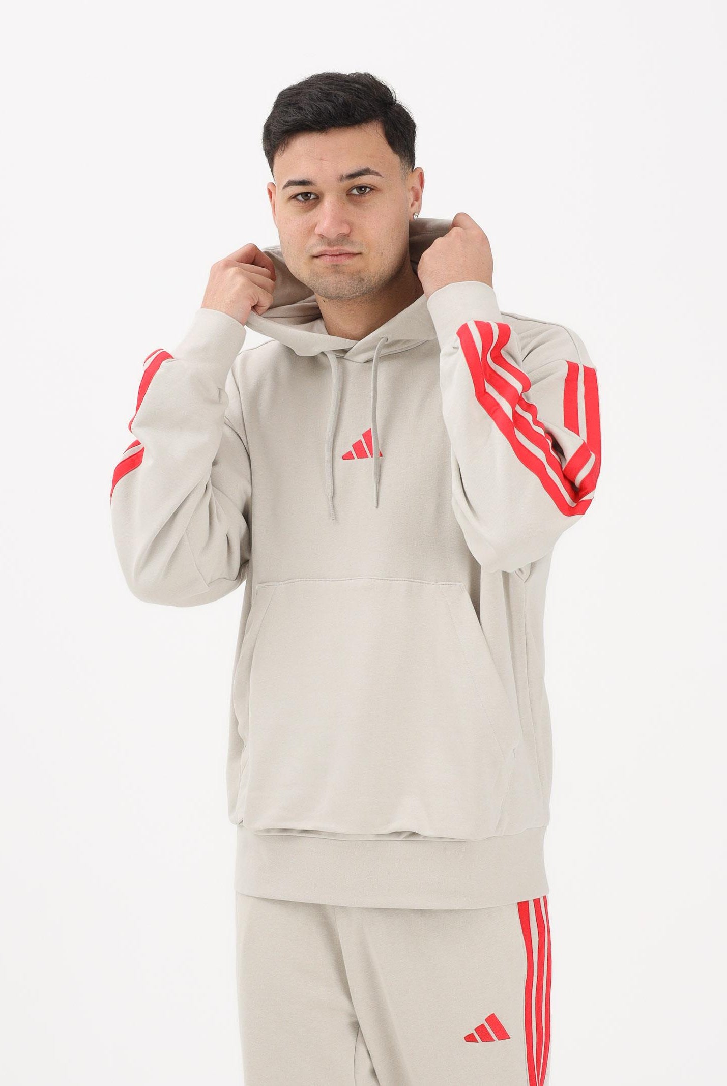 ADIDAS PERFORMANCE Felpa con cappuccio Essentials 3-Stripes beige da uomo KC0895 . ADIDAS PERFORMANCE