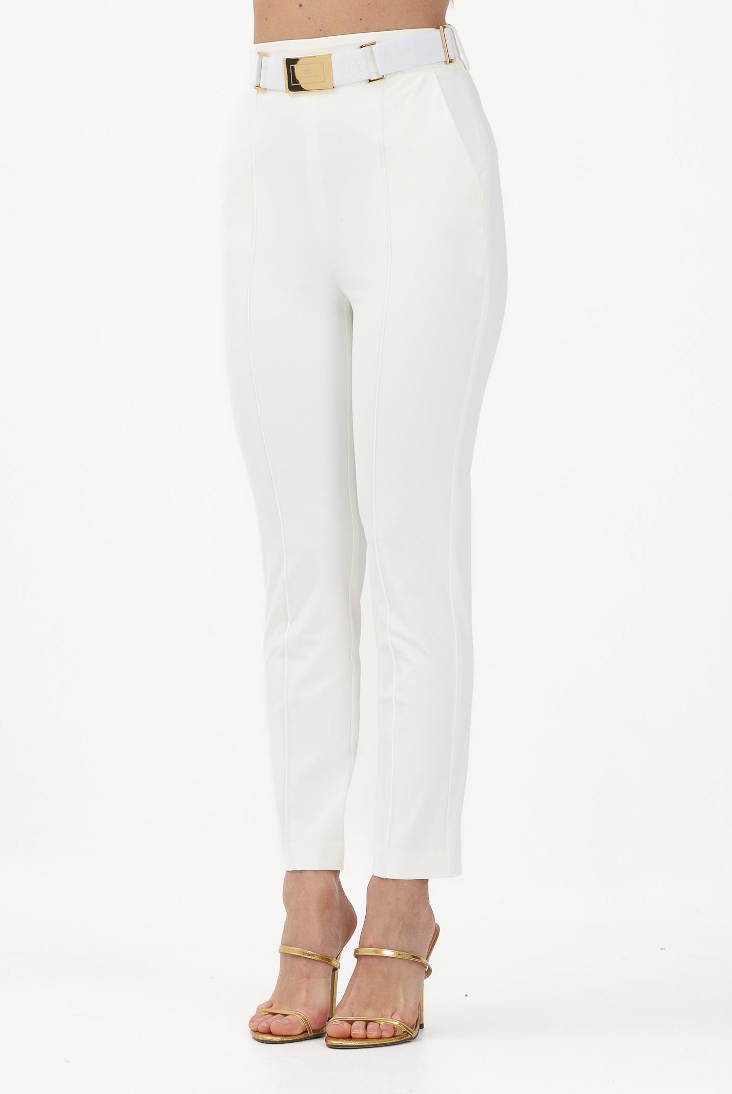 ELISABETTA FRANCHI Pantalone elegante bianco da donna con cintura PA13261E2 360 ELISABETTA FRANCHI