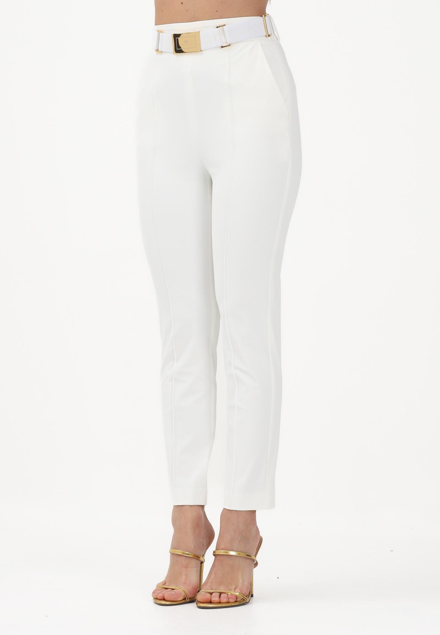 ELISABETTA FRANCHI Pantalone elegante bianco da donna con cintura PA13261E2 360 ELISABETTA FRANCHI