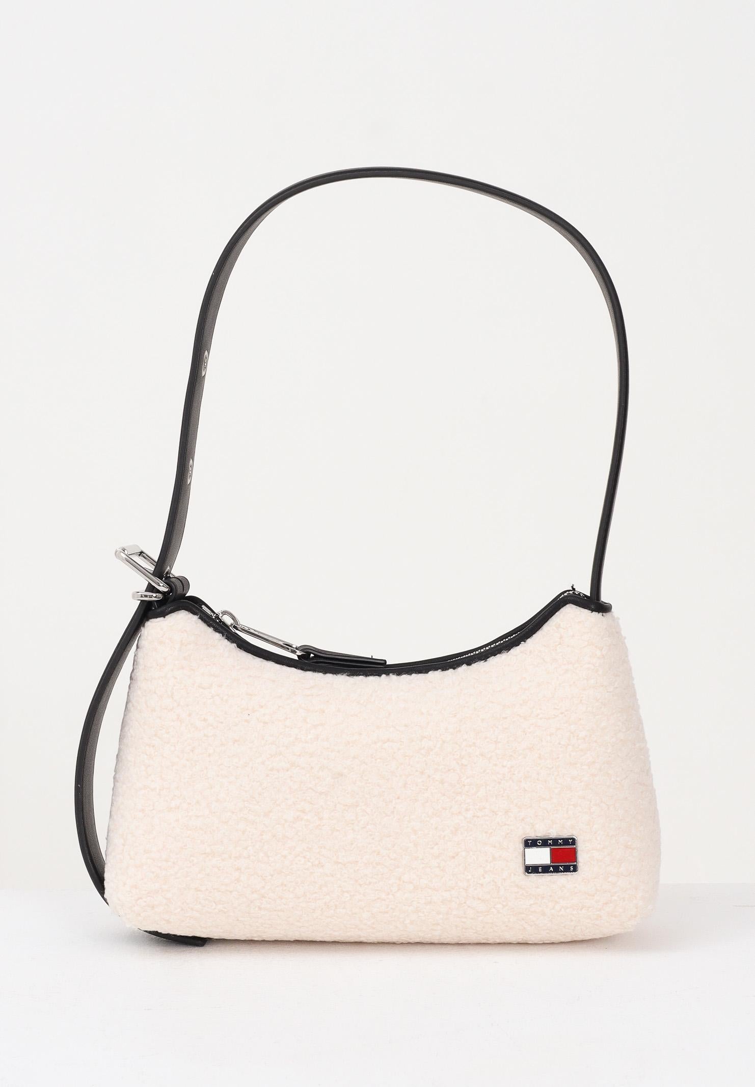 TOMMY JEANS Borsa a spalla panna da donna in tessuto effetto shearling AW0AW18011 YBH TOMMY JEANS
