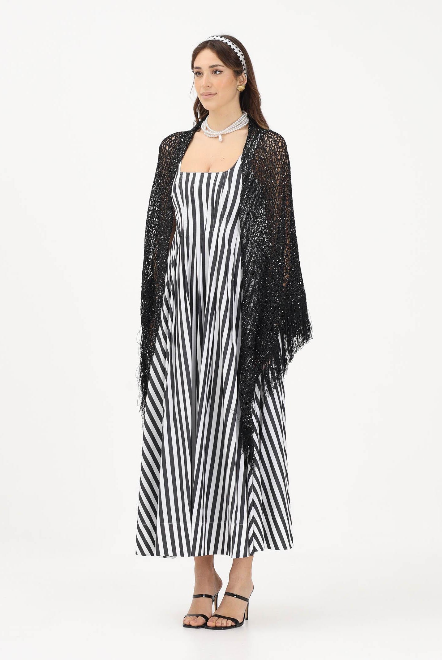 SIMONA CORSELLINI Stola in maglia nera da donna con frange P26CPSLO0301 V0003 SIMONA CORSELLINI