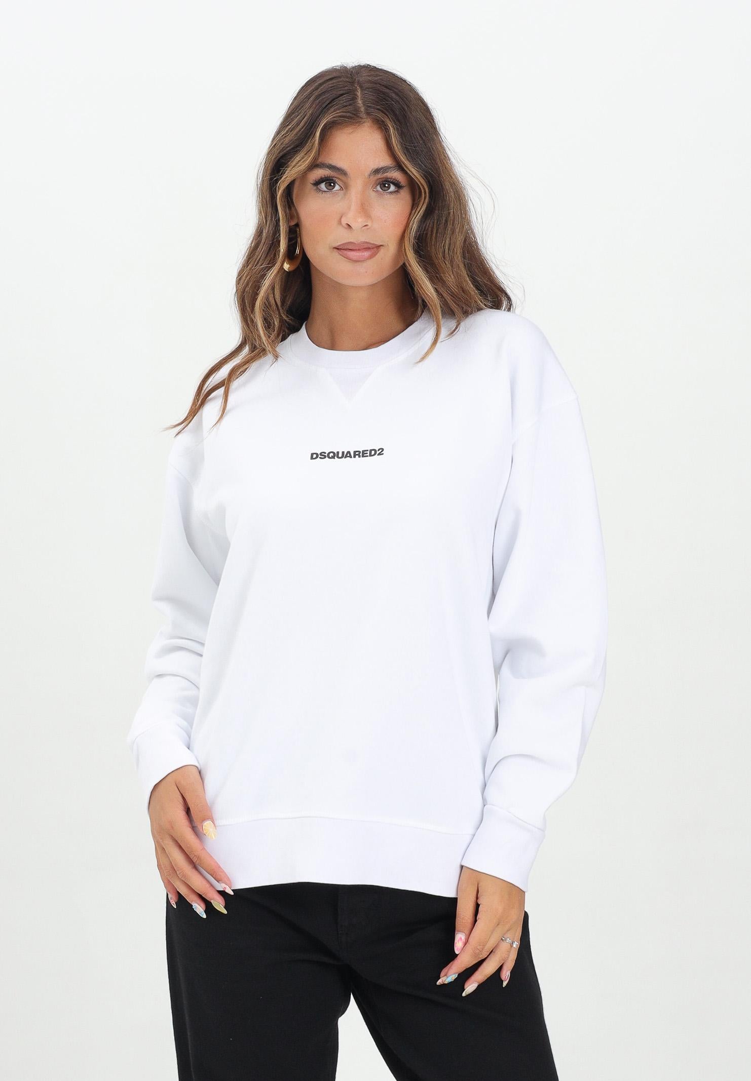 DSQUARED2 Felpa girocollo bianca per donna, ragazzi e bambini con stampa logo DQ2739D0094 DQ100 DSQUARED2