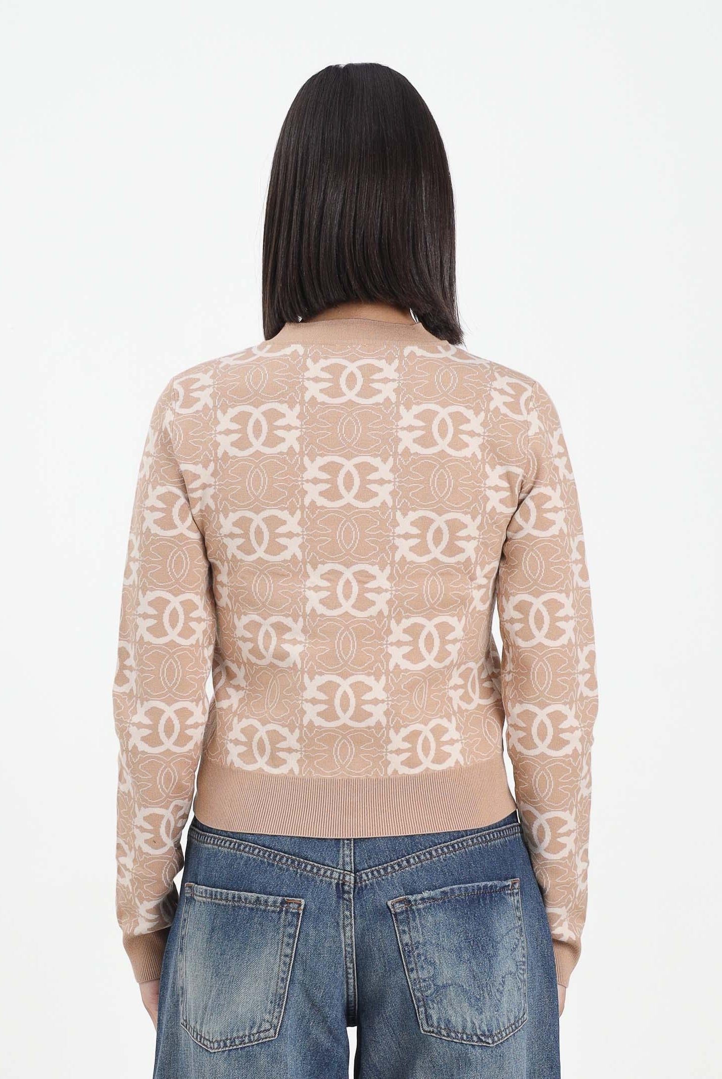 PINKO Maglioncino girocollo beige da donna con logo Love Birds 106041A2YD C4Z PINKO