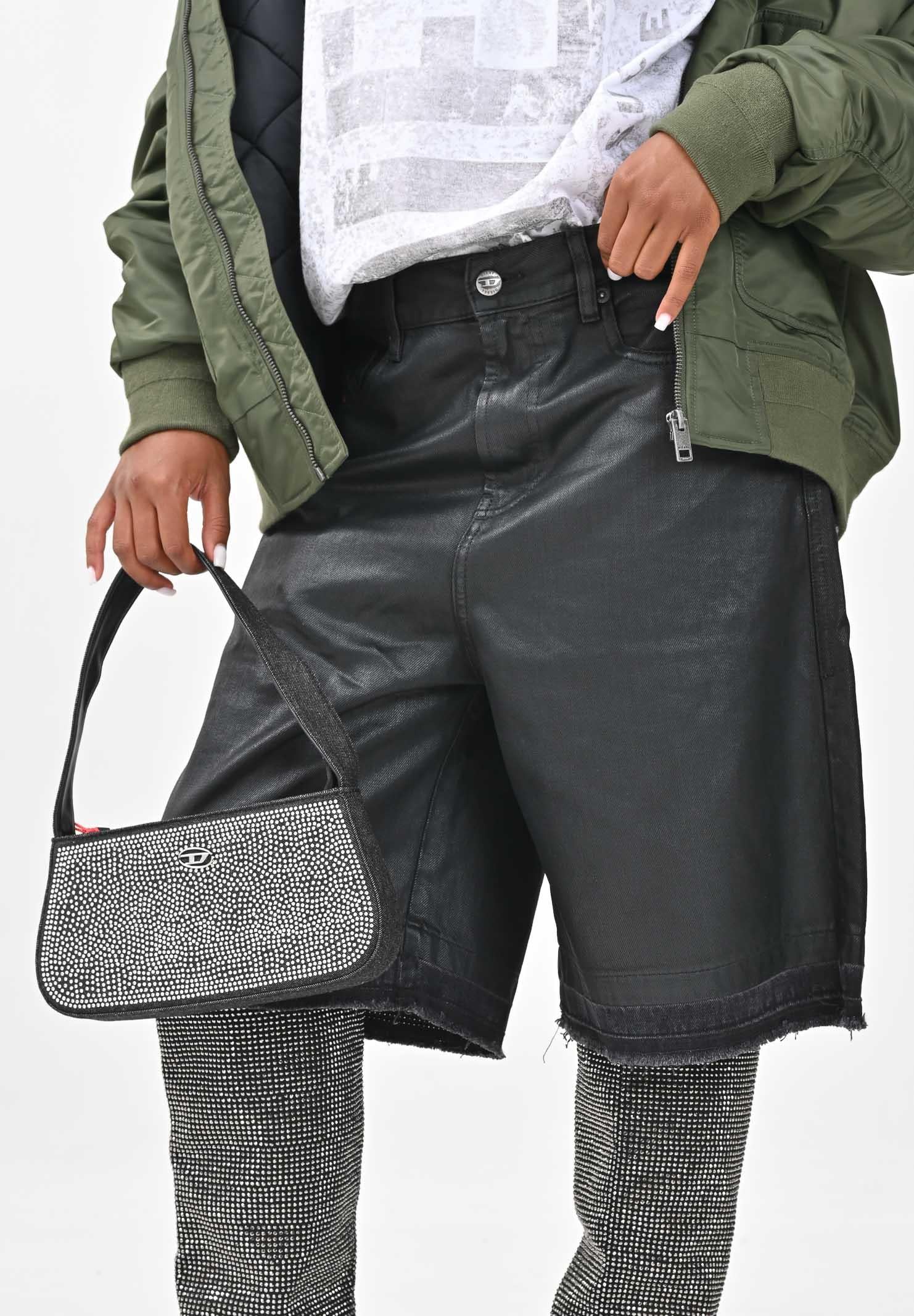 DIESEL Bermuda in denim nero per donna e ragazze con orli a taglio vivo J02351KXBPX K02 DIESEL