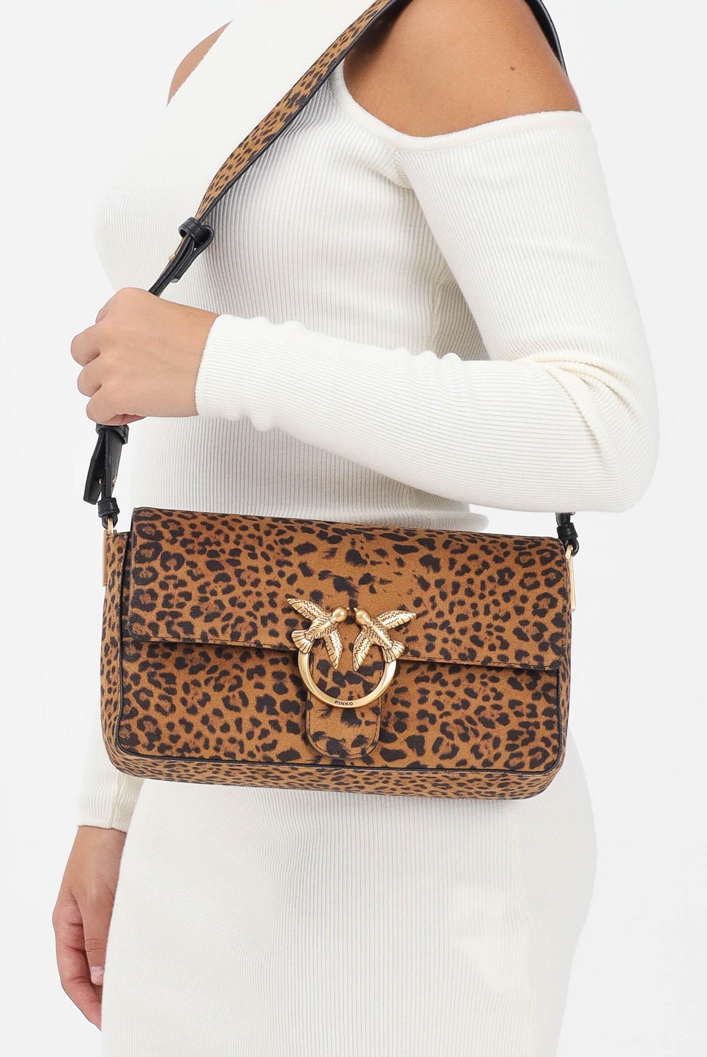 PINKO Borsa a tracolla Slouchy cuoio da donna in Suede Leopardato 106243A32A M35Q PINKO