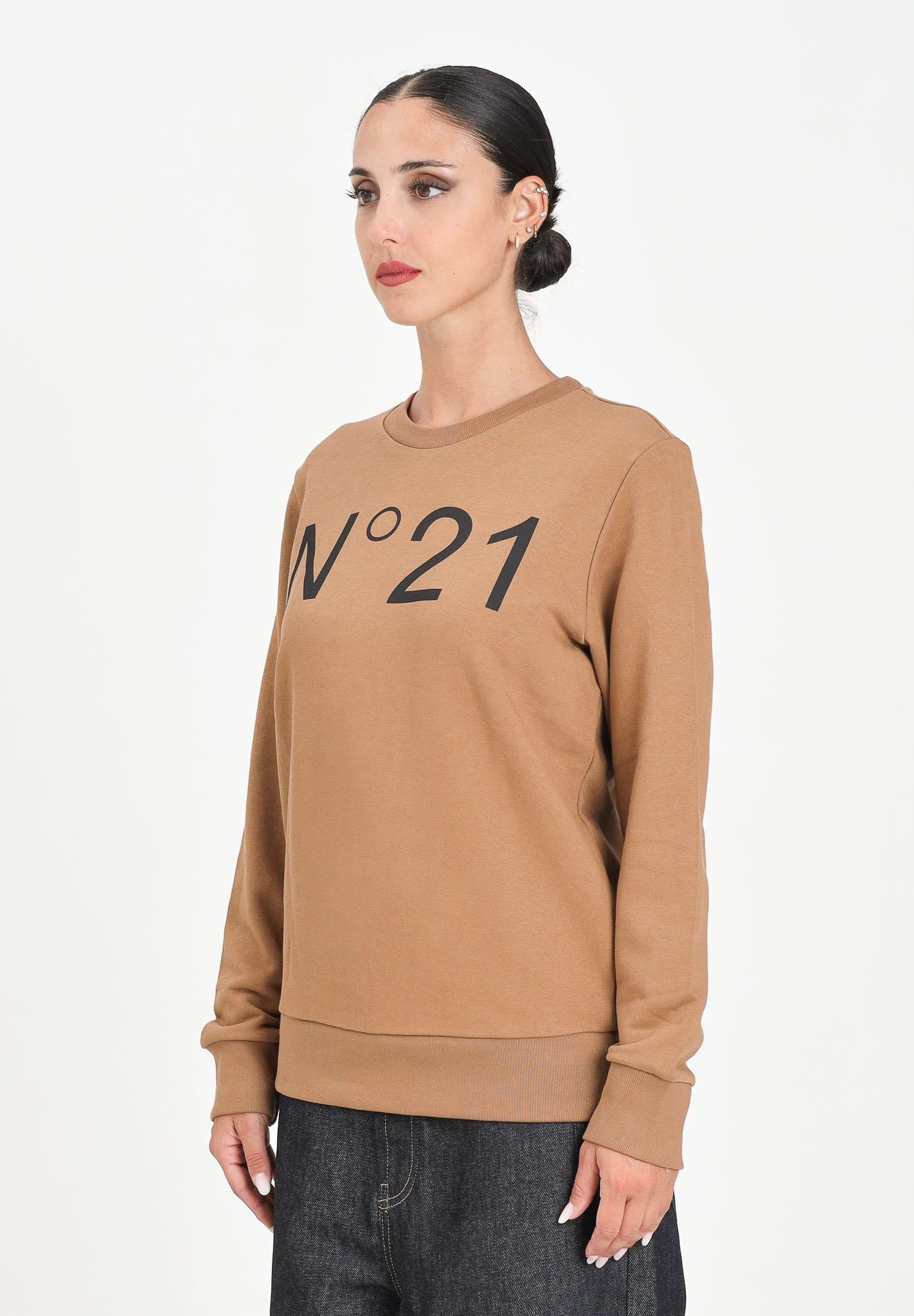 N21 Felpa girocollo cammello per donna, ragazzi e bambini con logo a contrasto N21588N0154 0N720 N21