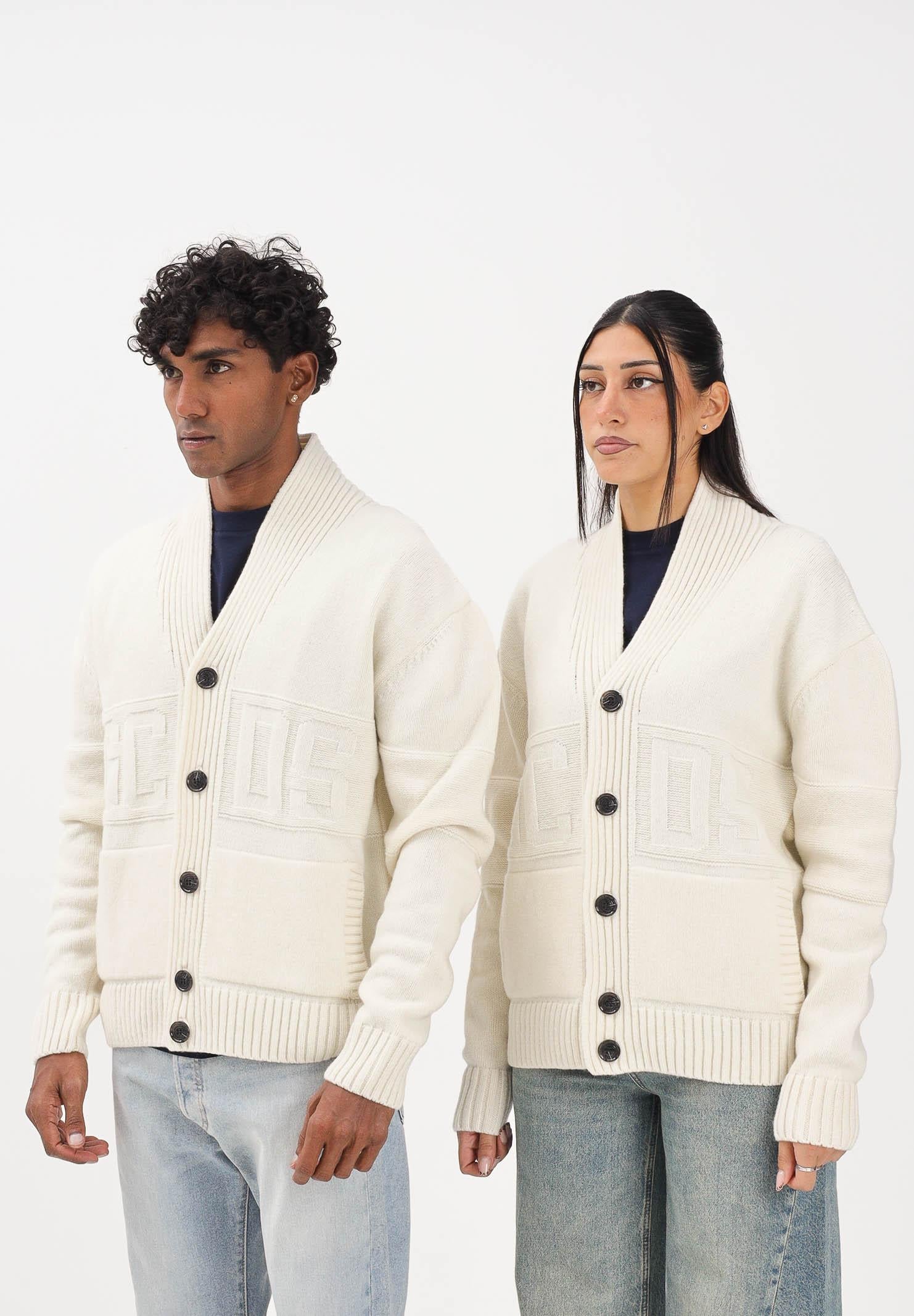 GCDS Cardigan panna per uomo e donna con logo B2CM1804KI8 15 GCDS