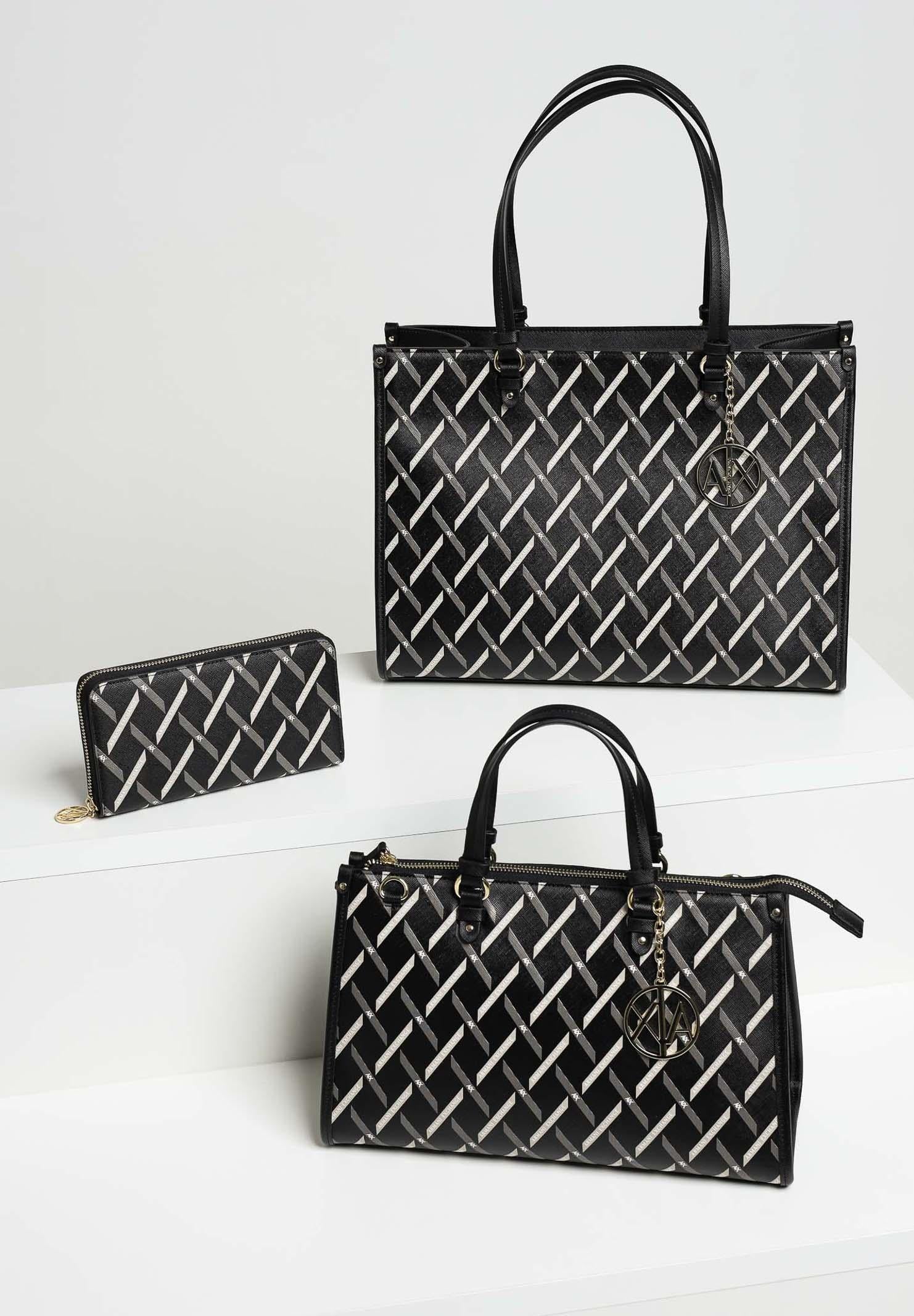 ARMANI EXCHANGE Portafogli nero da donna con stampa diagonale XW000359AF17155 MC043 ARMANI EXCHANGE