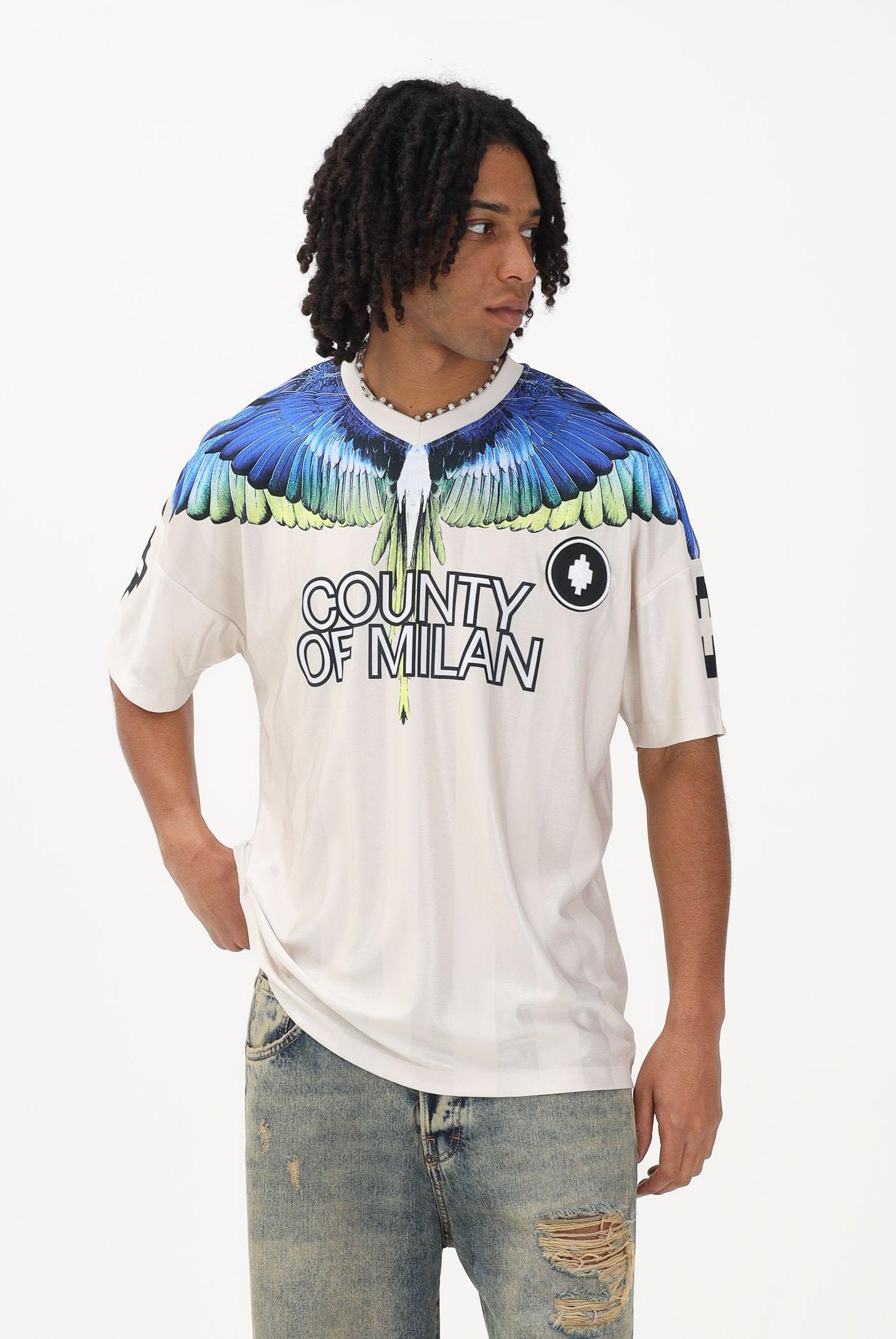 MARCELO BURLON COUNTY OF MILAN T-shirt a manica corta beige da uomo con stampa S6CMMATH086 412 MARCELO BURLON COUNTY OF MILAN