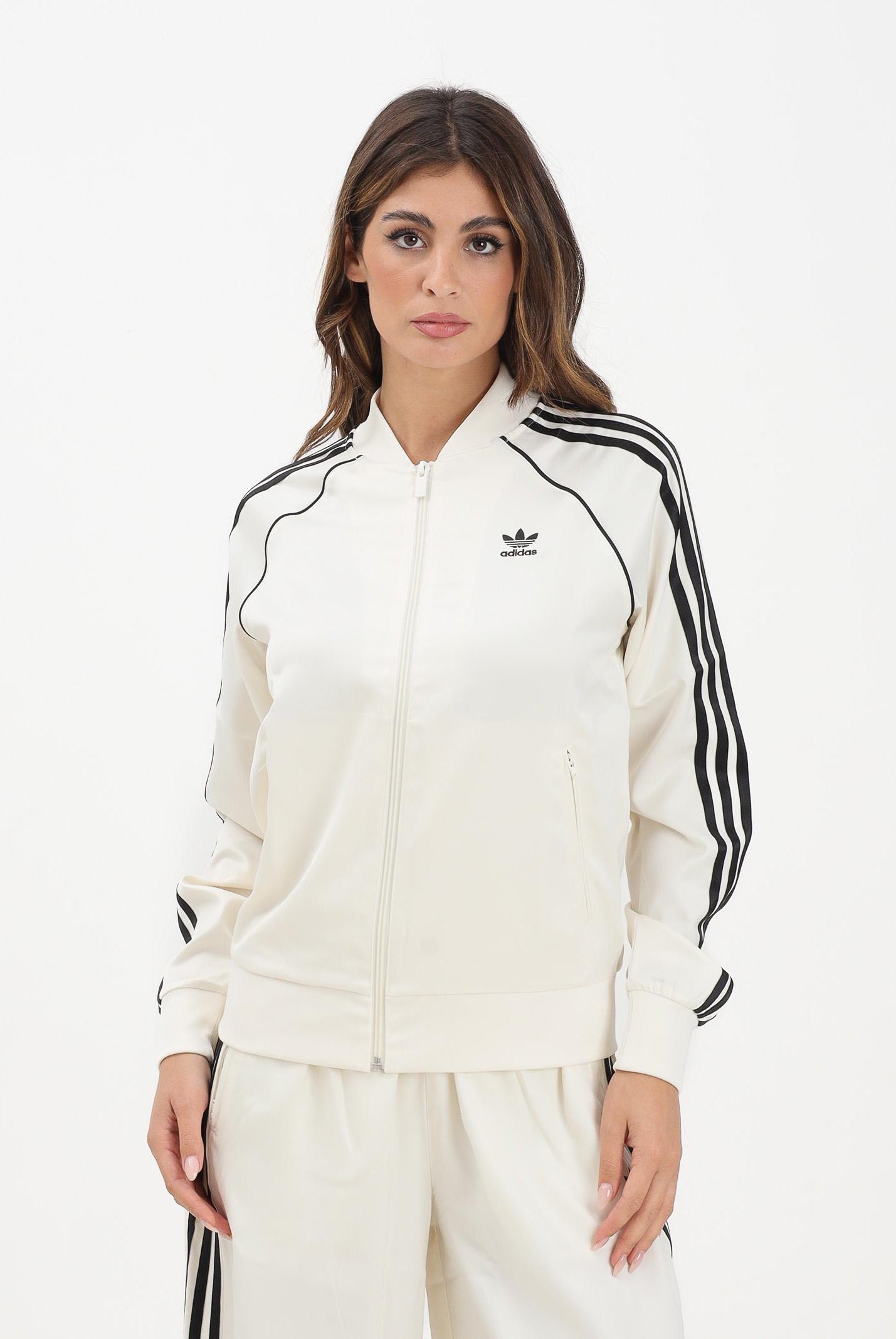 ADIDAS ORIGINALS Felpa con zip Adicolor SST Satin panna da donna KH1567  ADIDAS ORIGINALS
