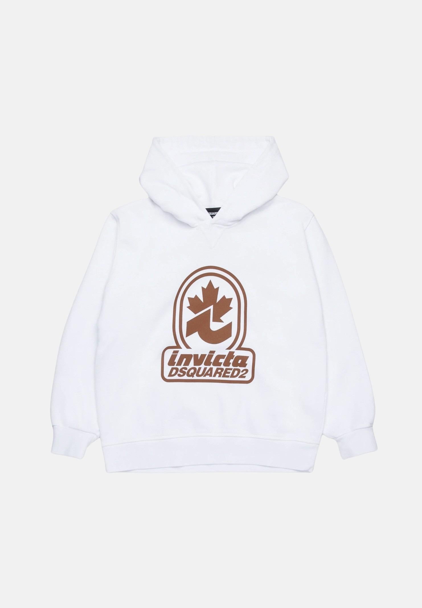 Felpa con cappuccio bianca per bambino e bambina rifinita da stampa logo DQ2907D0AD2-B DQ100 DSQUARED2