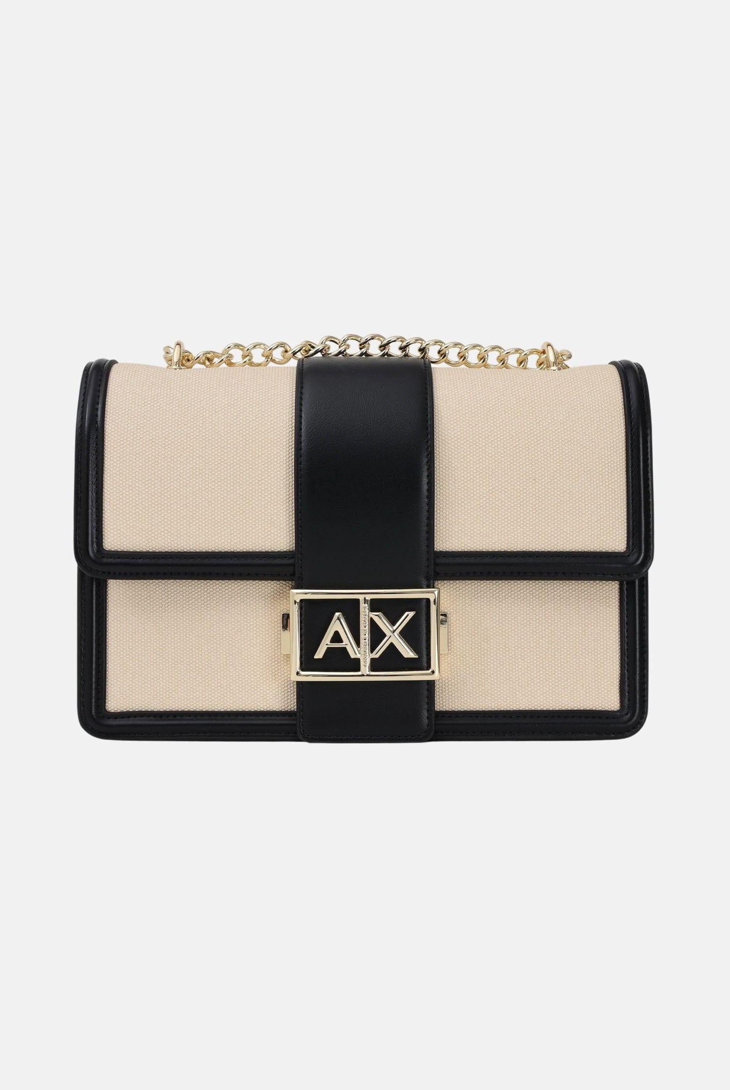ARMANI EXCHANGE Borsa a tracolla beige e nera da donna con fibbia logo XW000070AF22570 MC479 ARMANI EXCHANGE