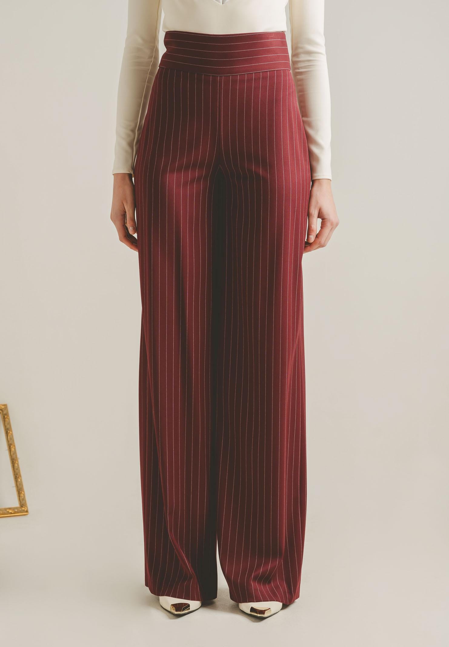 SANTAS Pantalone elegante POUVOIR bordeaux da donna con micro gessatura PV2626 BO SANTAS