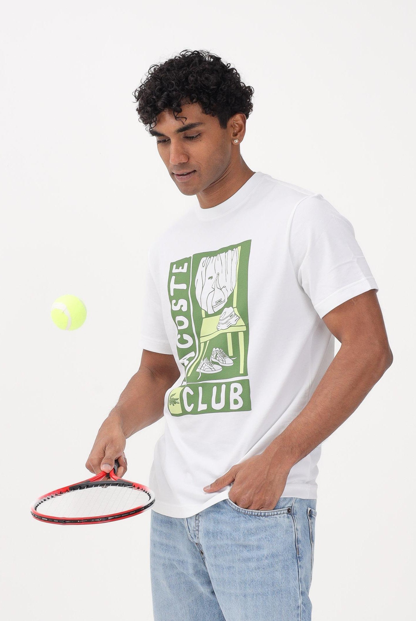 LACOSTE T-shirt a manica corta bianca da uomo con stampa TH1773 001 LACOSTE