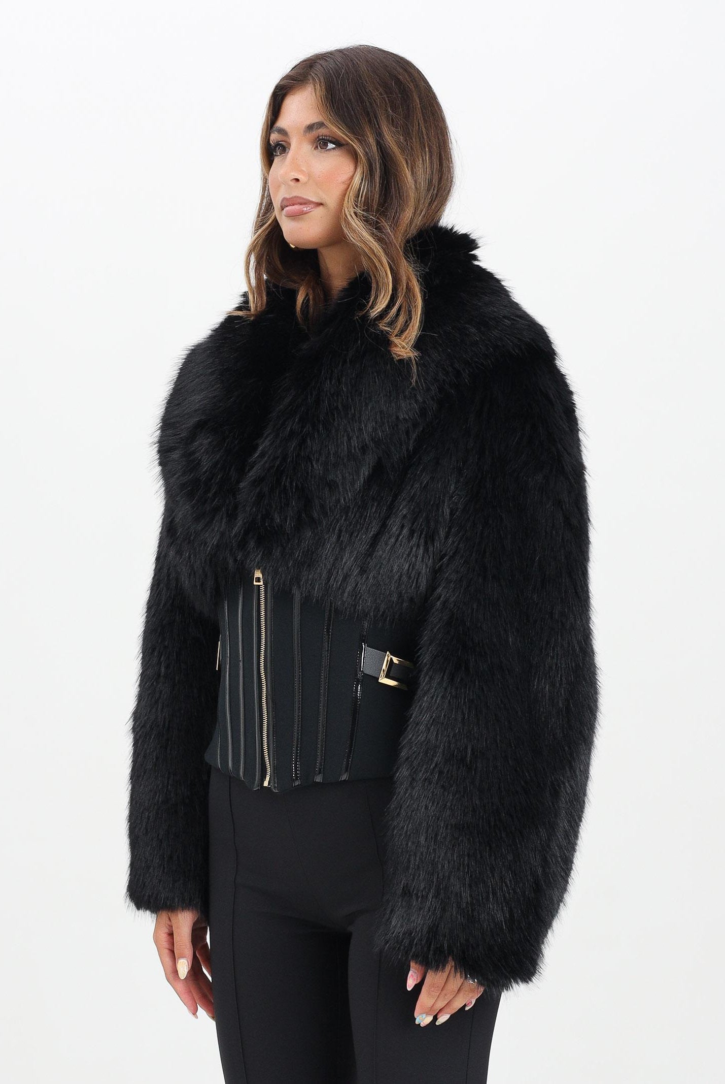 ELISABETTA FRANCHI Pelliccia nera da donna con bustier GB05A57E2 110 ELISABETTA FRANCHI