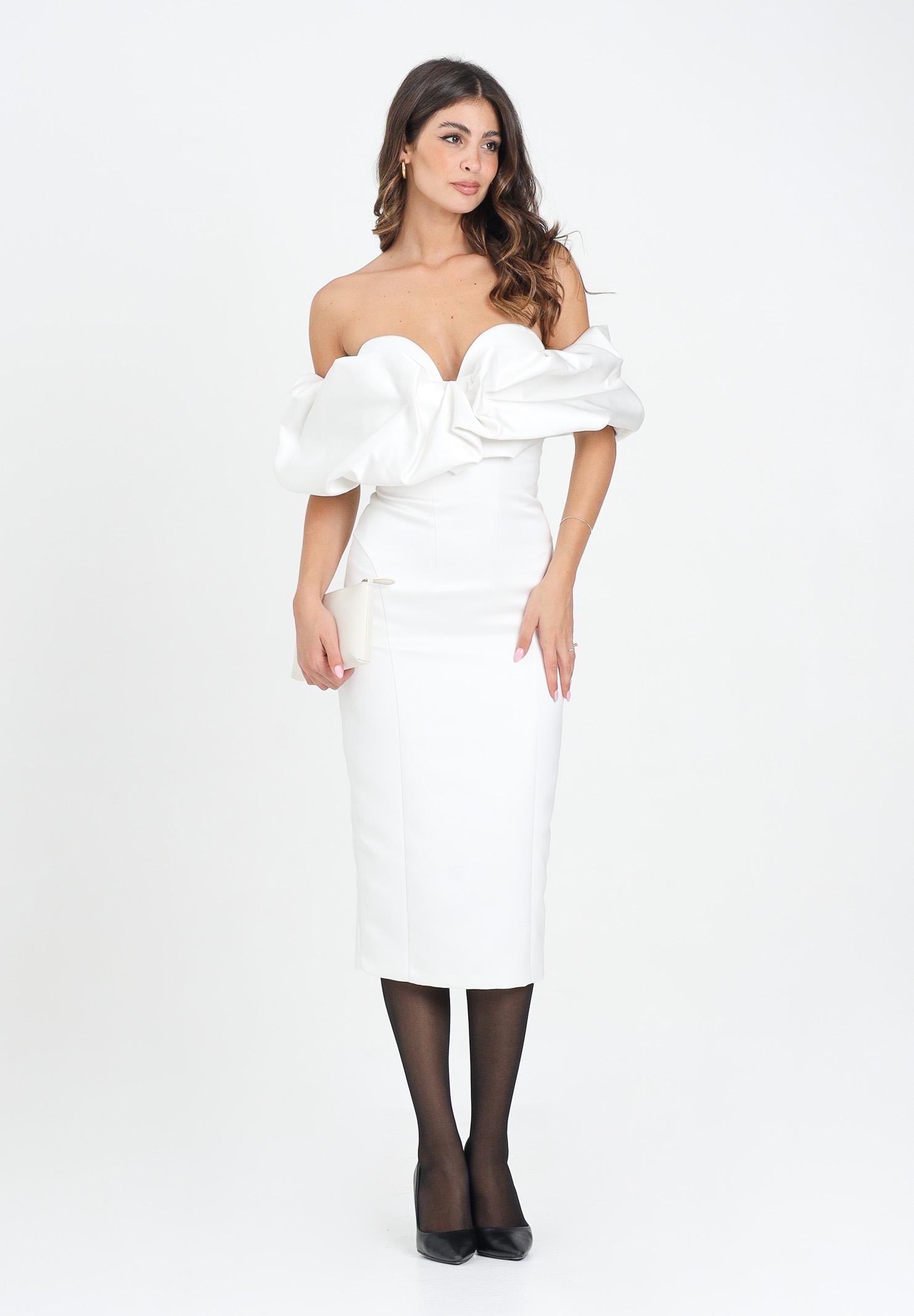 ELISABETTA FRANCHI Abito midi avorio da donna con scollo 3D<BR/> AB71456E2 360 ELISABETTA FRANCHI