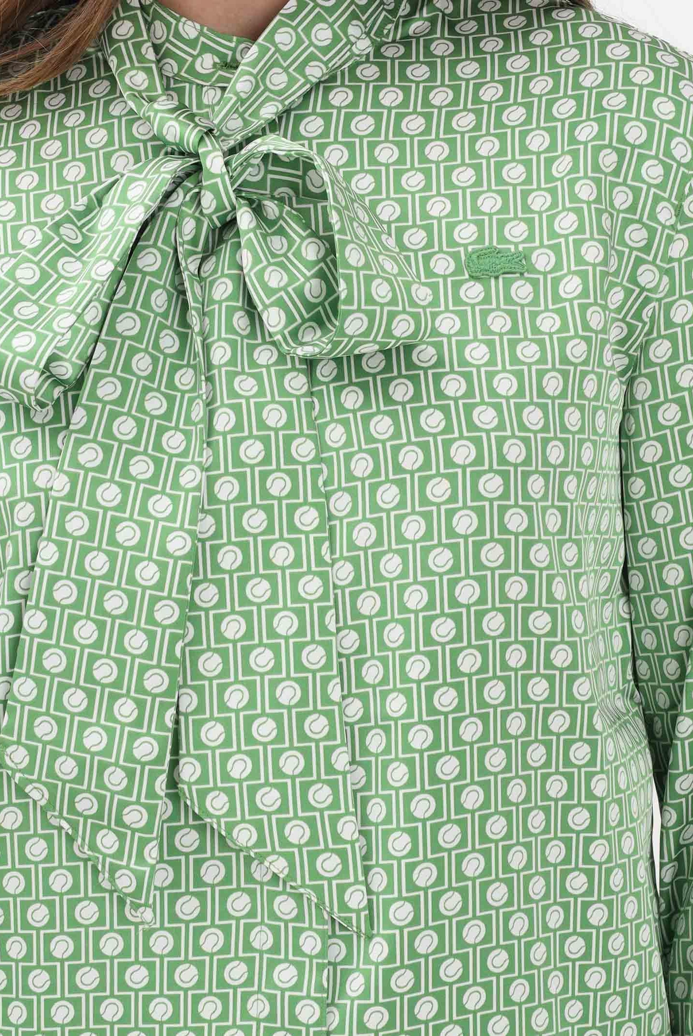 LACOSTE Camicia a manica lunga bianca e verde da donna con collo annodato staccabile CF2626 4SI LACOSTE