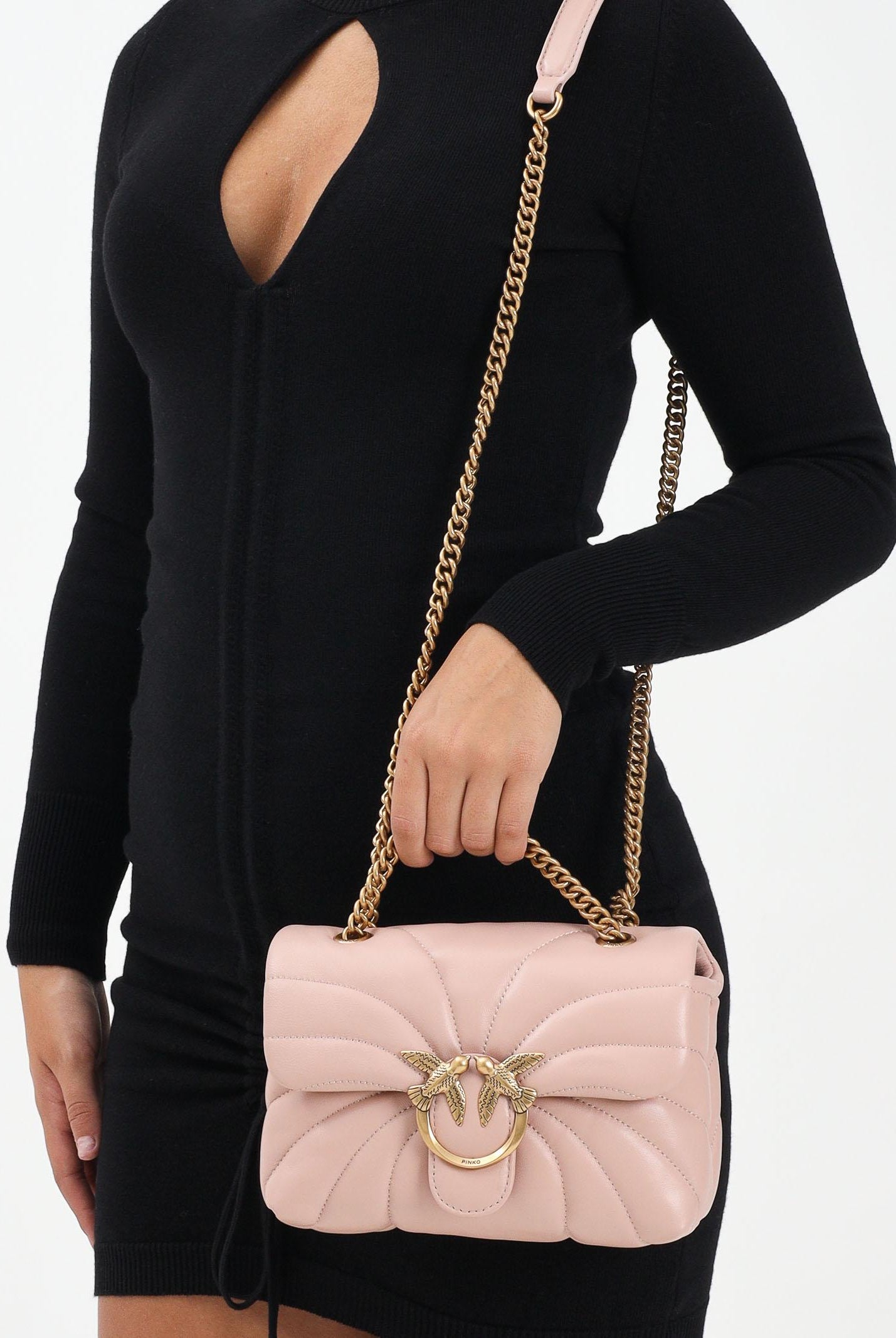 PINKO Borsa a tracolla Mini Love Bag Puff rosa da donna in nappa con trapuntatura Butterfly 100039A1EX O81Q PINKO