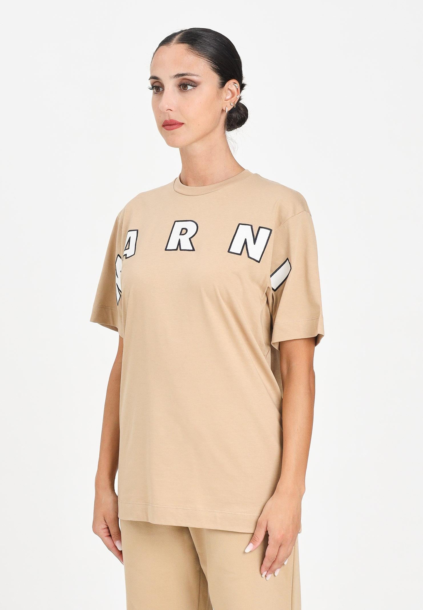 MARNI T-shirt a manica corta beige per donna, ragazzi e bambini con ricamo logo M01265M00RF 0M715 MARNI