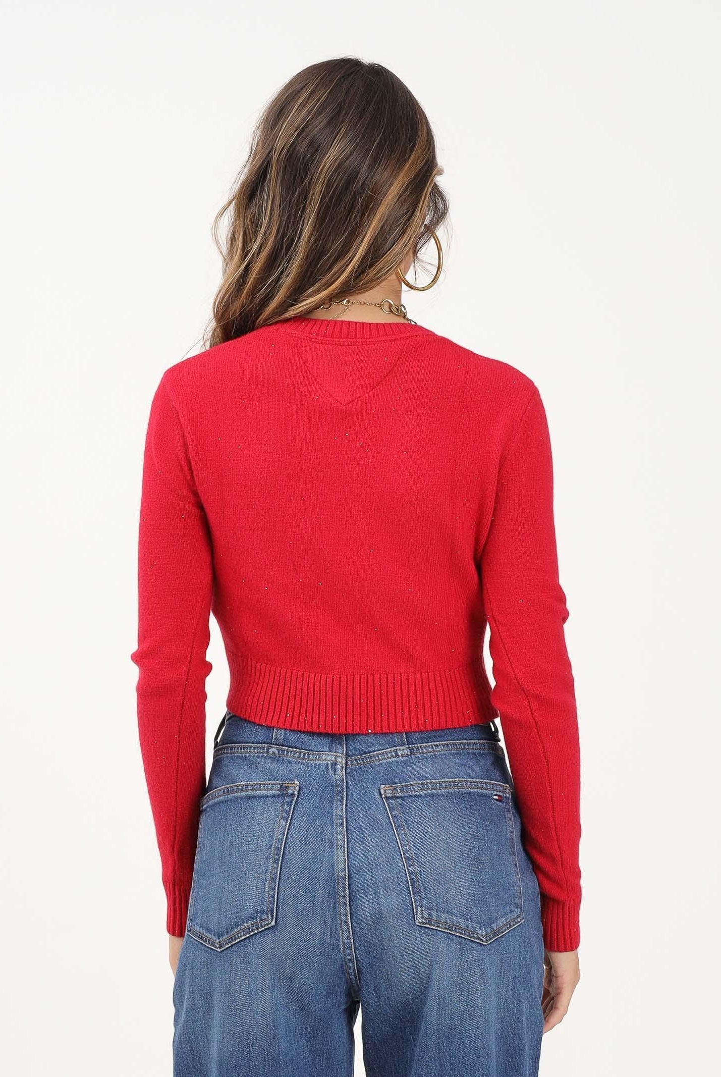 TOMMY JEANS Maglioncino girocollo rosso da donna con logo DW0DW21690XJP TOMMY JEANS