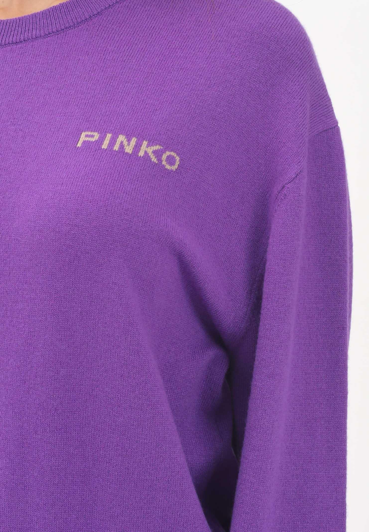 PINKO Maglioncino girocollo viola da donna con maxi logo 105561A2SI YC6 PINKO
