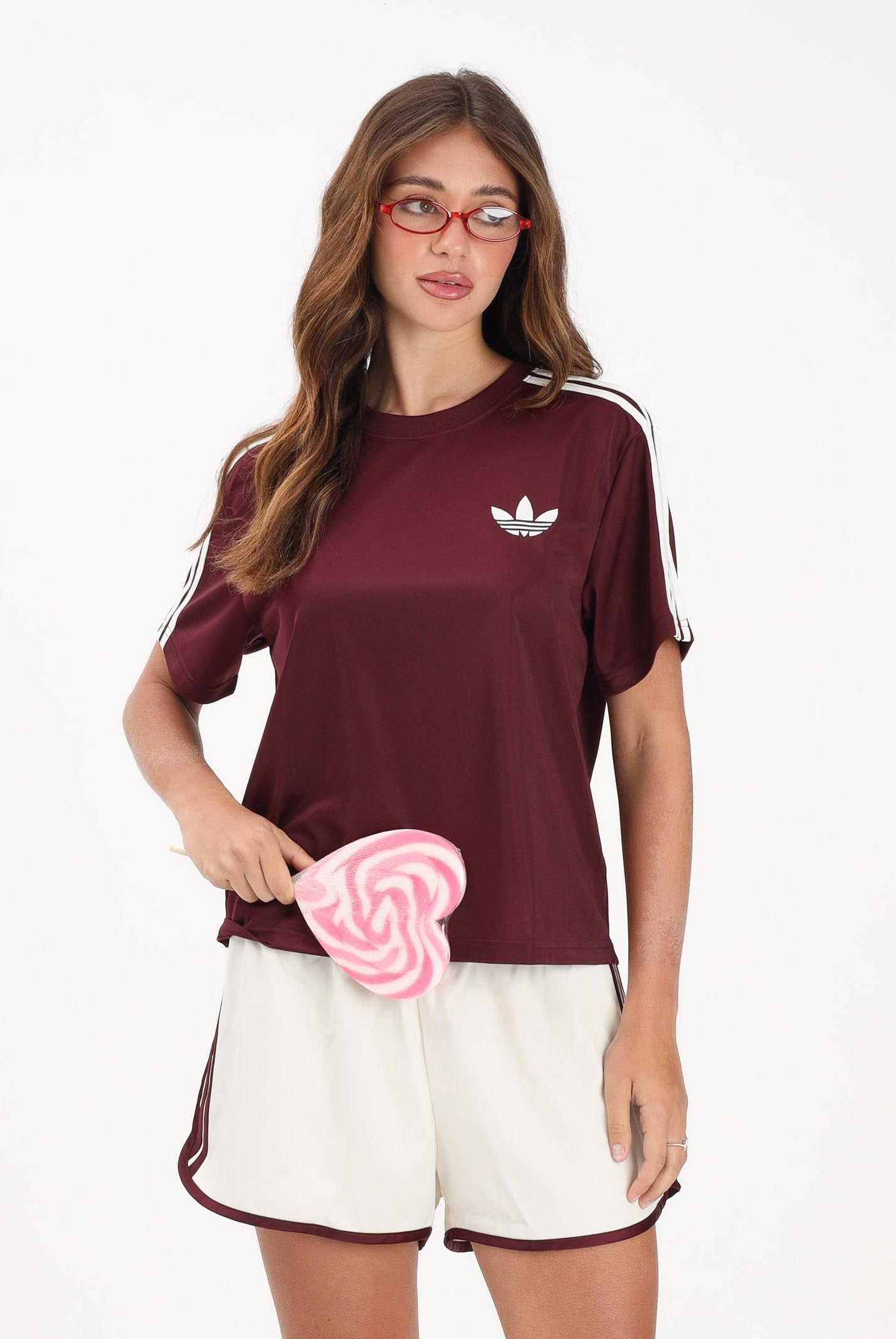 ADIDAS ORIGINALS T-shirt a manica corta FIREBIRD bordeaux da donna KD1349 . ADIDAS ORIGINALS