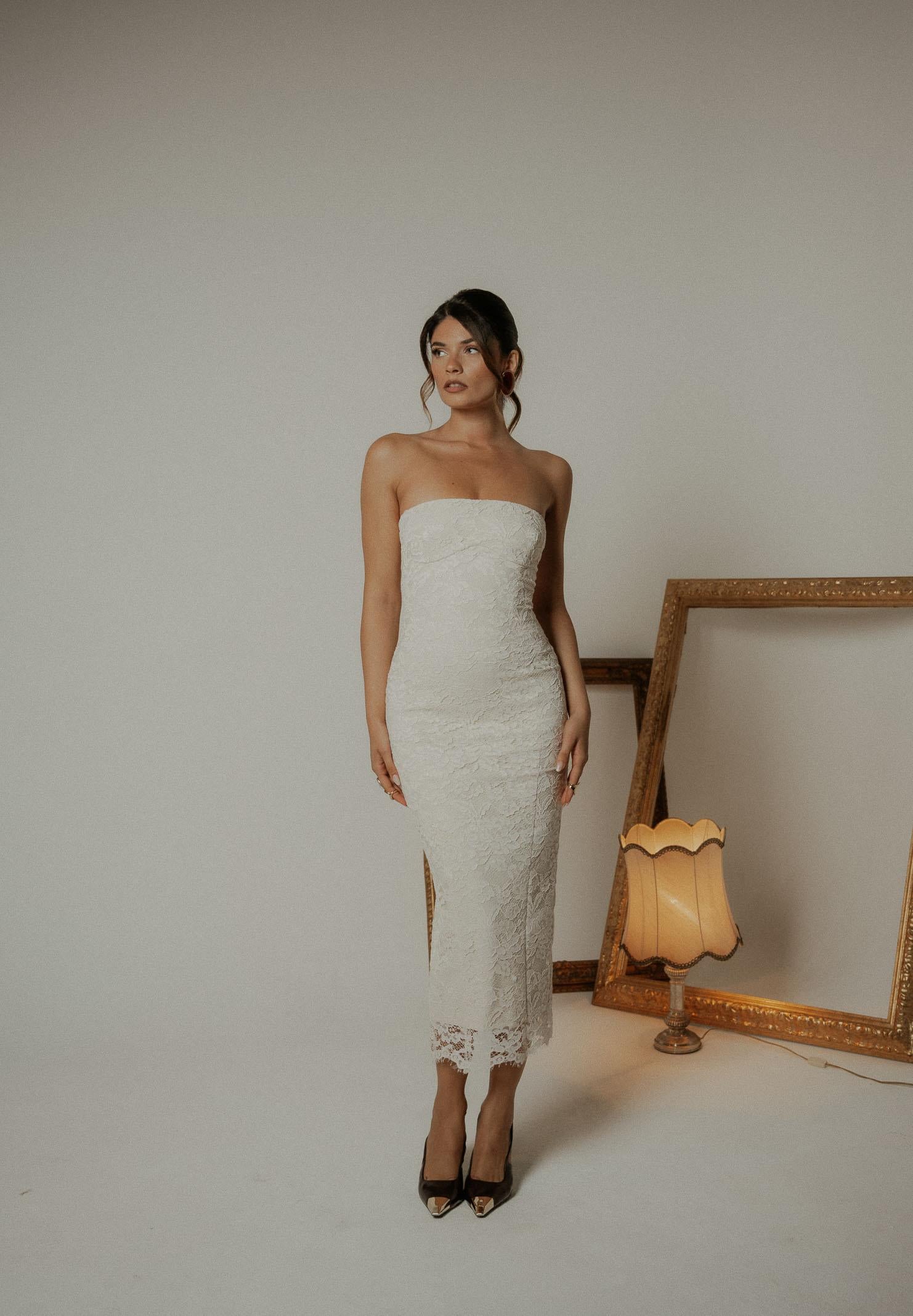 SANTAS Abito midi CHARME in pizzo panna da donna PV2602 PA SANTAS