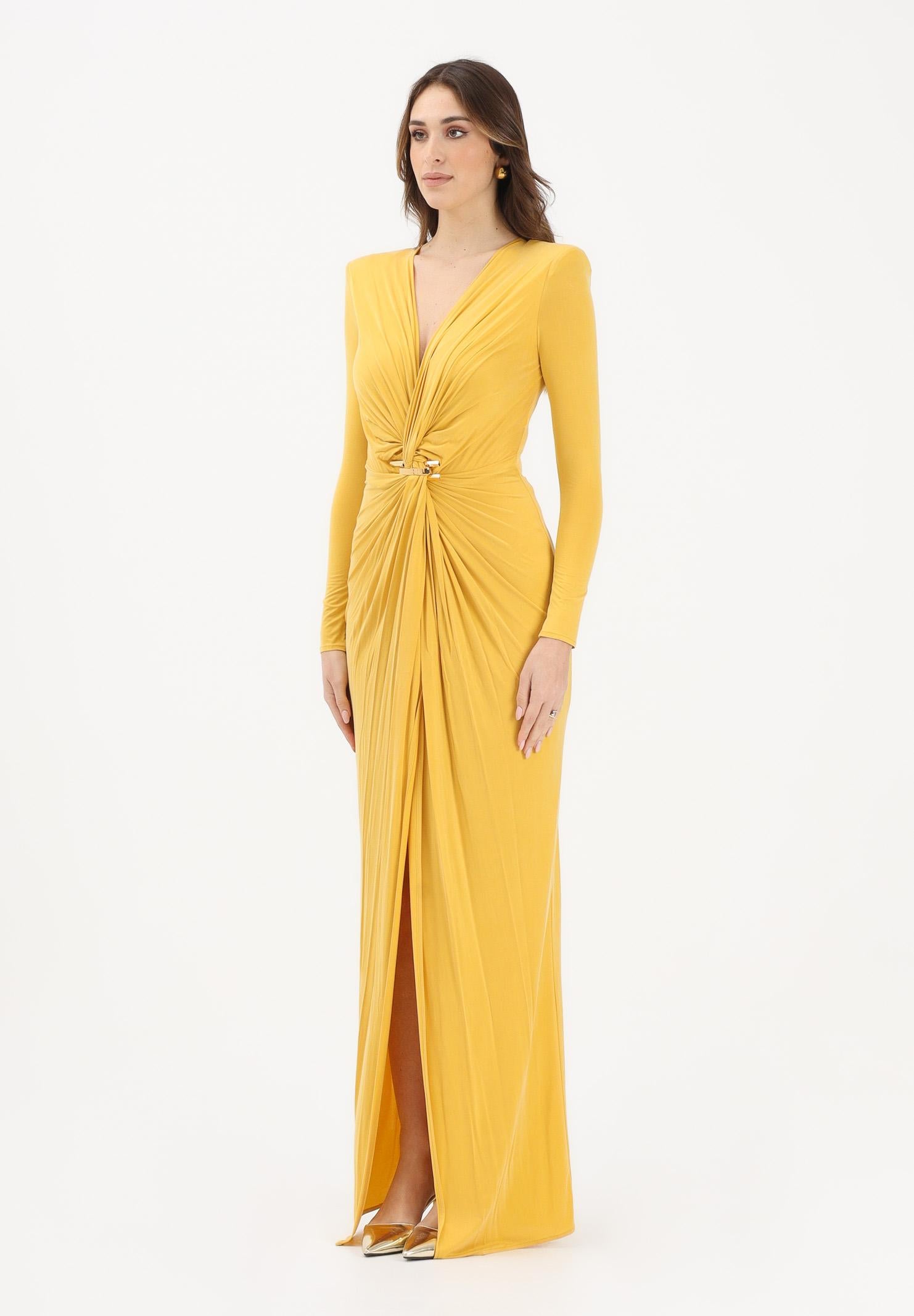 ELISABETTA FRANCHI Abito lungo giallo da donna con logo gioiello<BR/> ABR2961E2 EV4 ELISABETTA FRANCHI