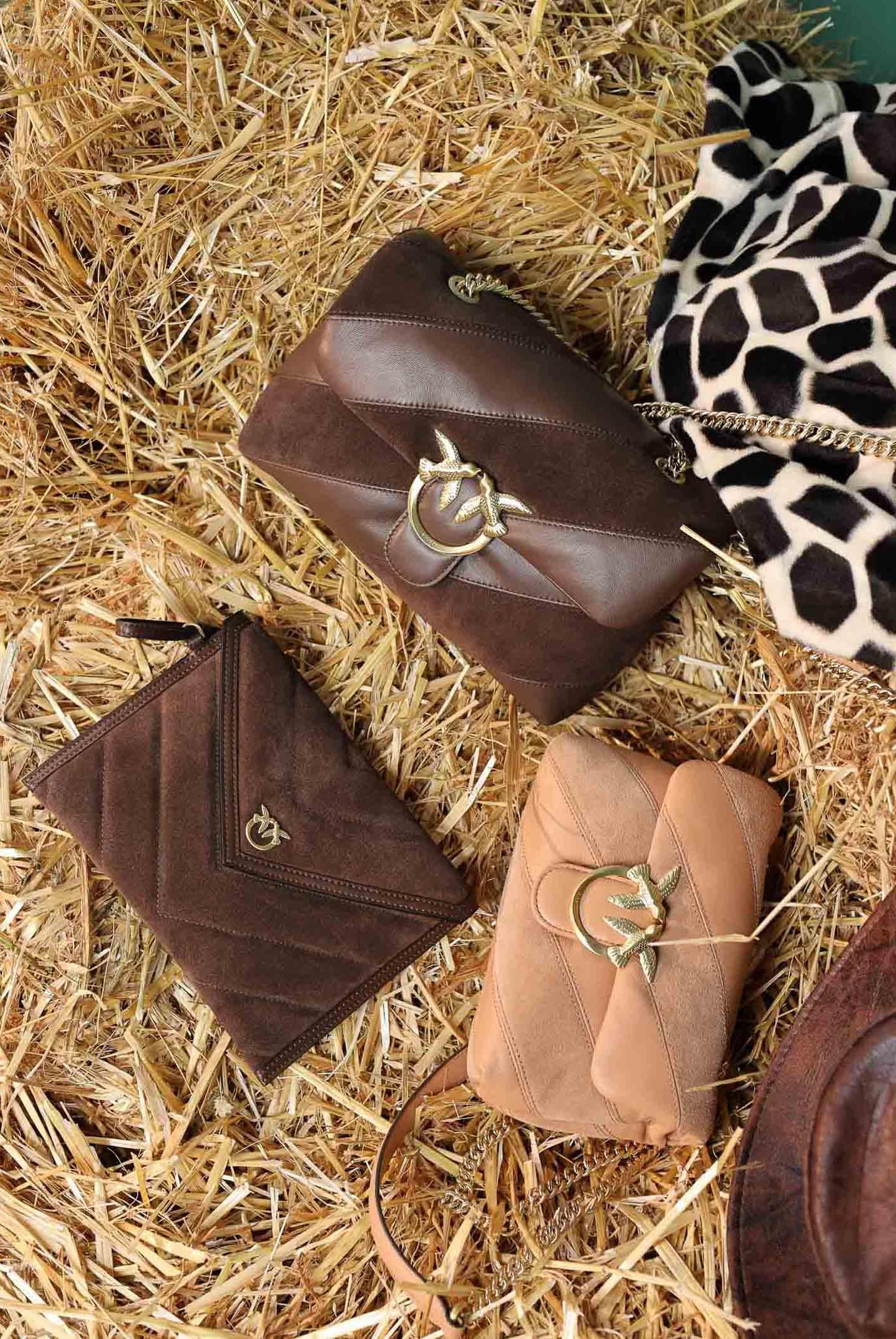 PINKO Pochette realizzata in pelle scamosciata marrone da donna con logo Love Birds 104820A2JH L74V PINKO